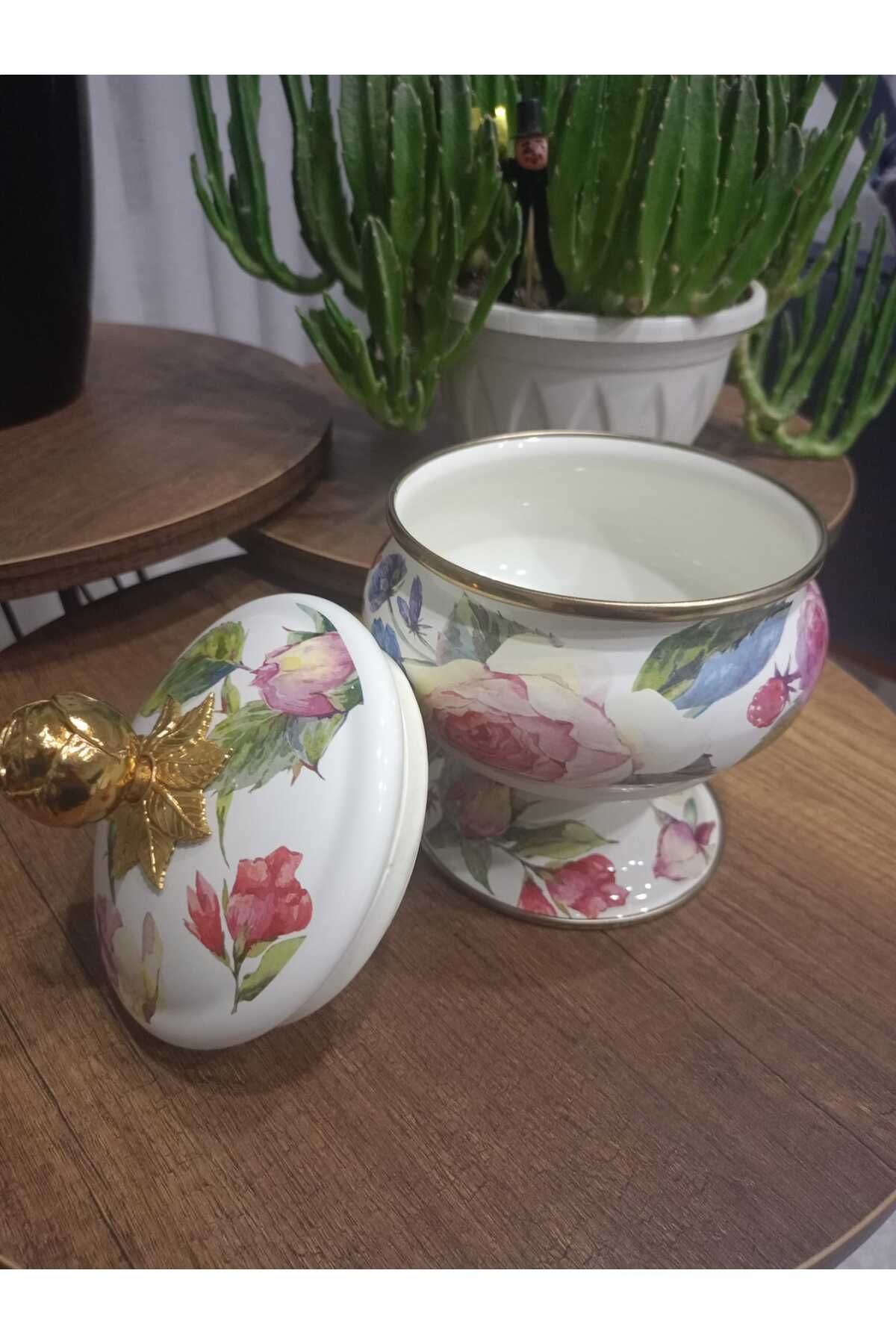 ÖNEM EV TEKSTİL ŞEKERLİK Rose Deluxe Ayaklı 18 Cm Emaye Şekerlik