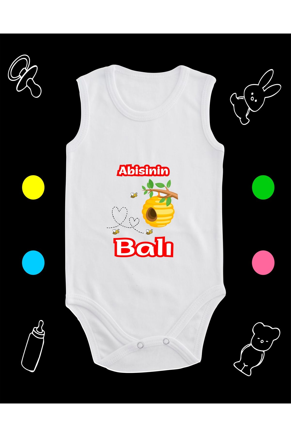 enmalife Pamuklu Abisinin Balı Baskılı Penye Bebek Body Çıtçıtlı Badi Zıbın ABBL115