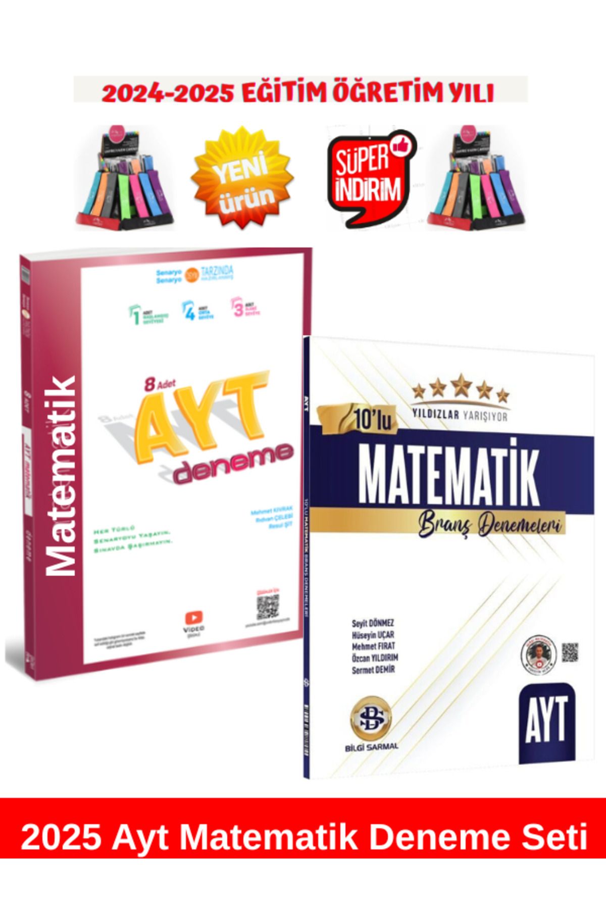 Üç Dört Beş Yayıncılık 2025 Ayt Matematik 8 Li Deneme+Bilgi Sarmal 2025 Ayt Matematik Yıldızlar 10 lu Deneme+Kalemlik