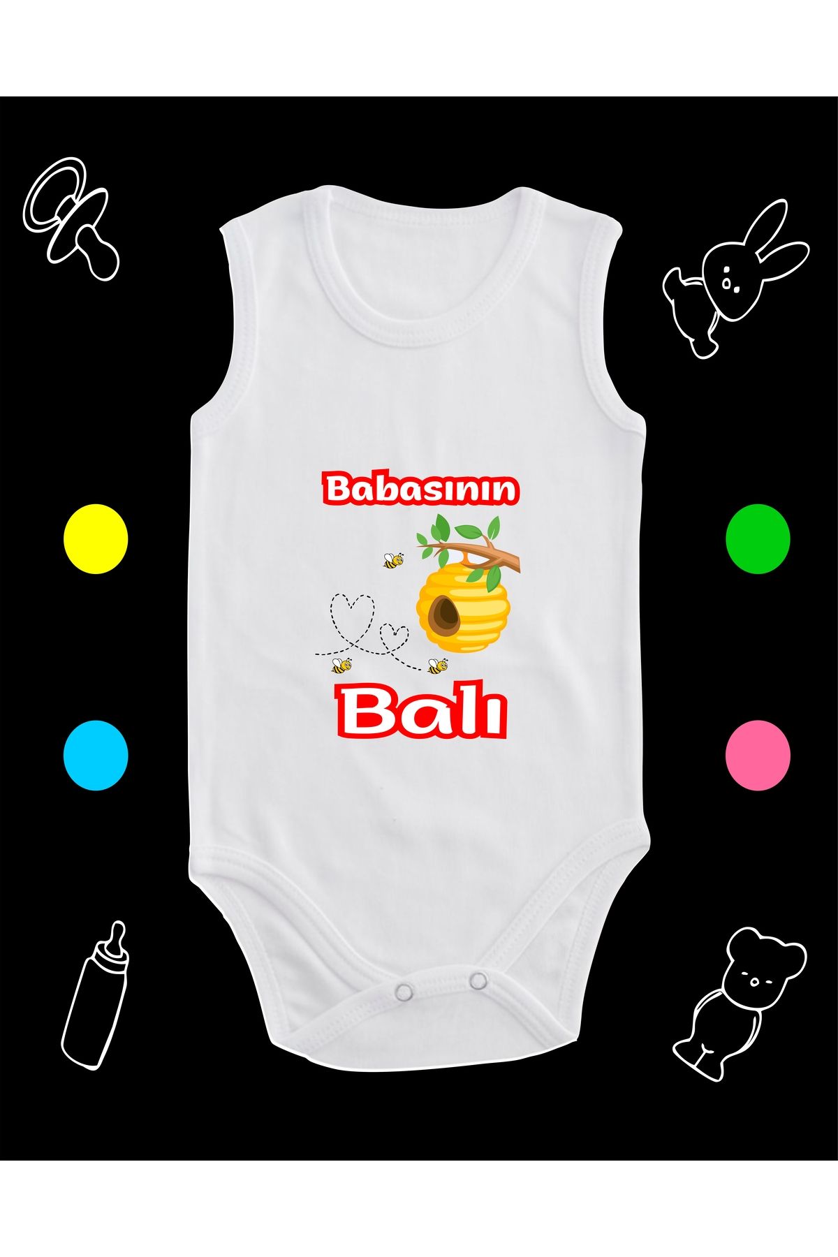 enmalife Pamuklu Babasının Balı Baskılı Penye Bebek Body Çıtçıtlı Badi Zıbın BBBL113