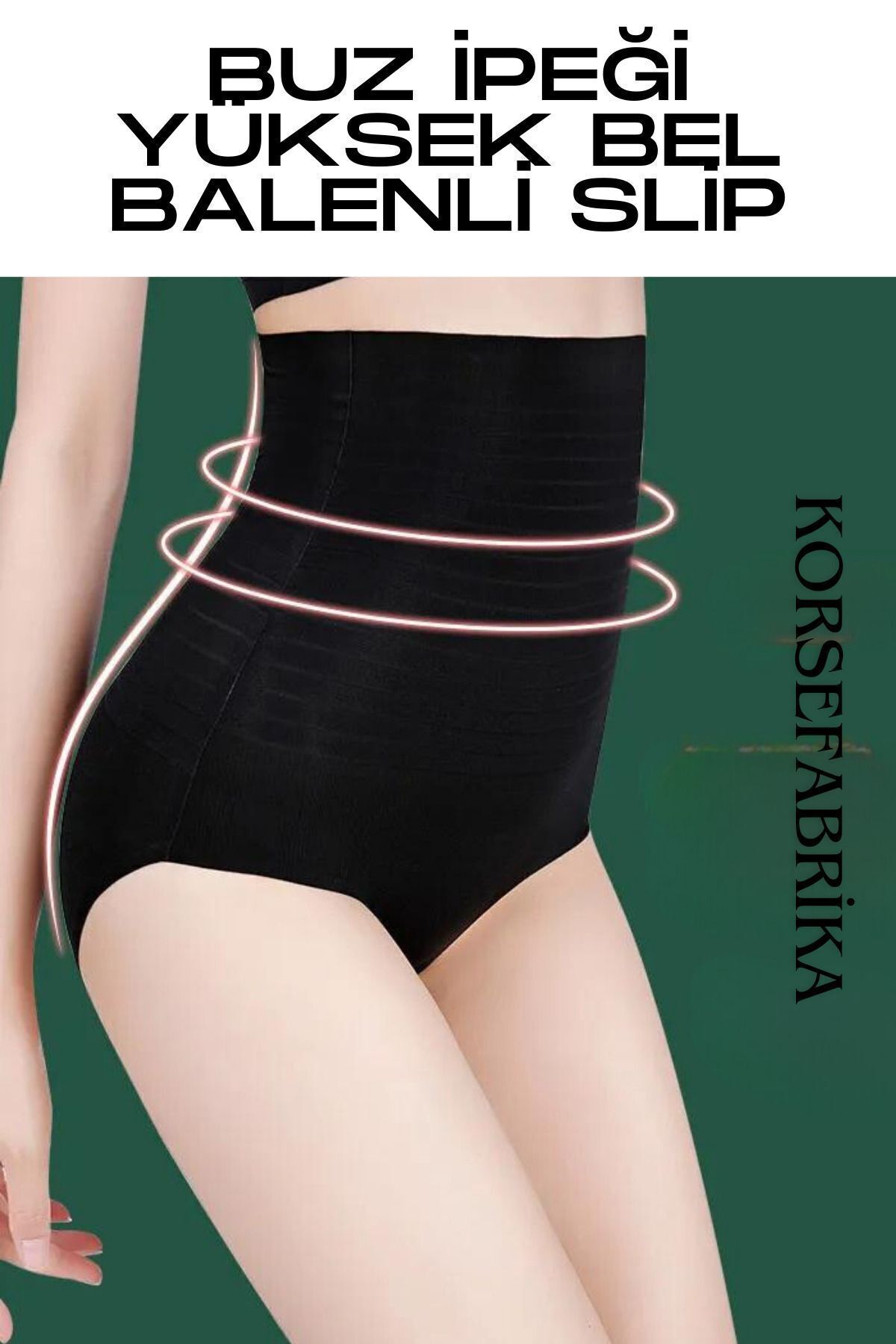 korsefabrika trend mood store Balenli Siyah-ten 2'li Yüksek Bel Iz Yapmaz-dikişsiz-lazer Kesim Buz Ipek Push-up Korse görsel 7