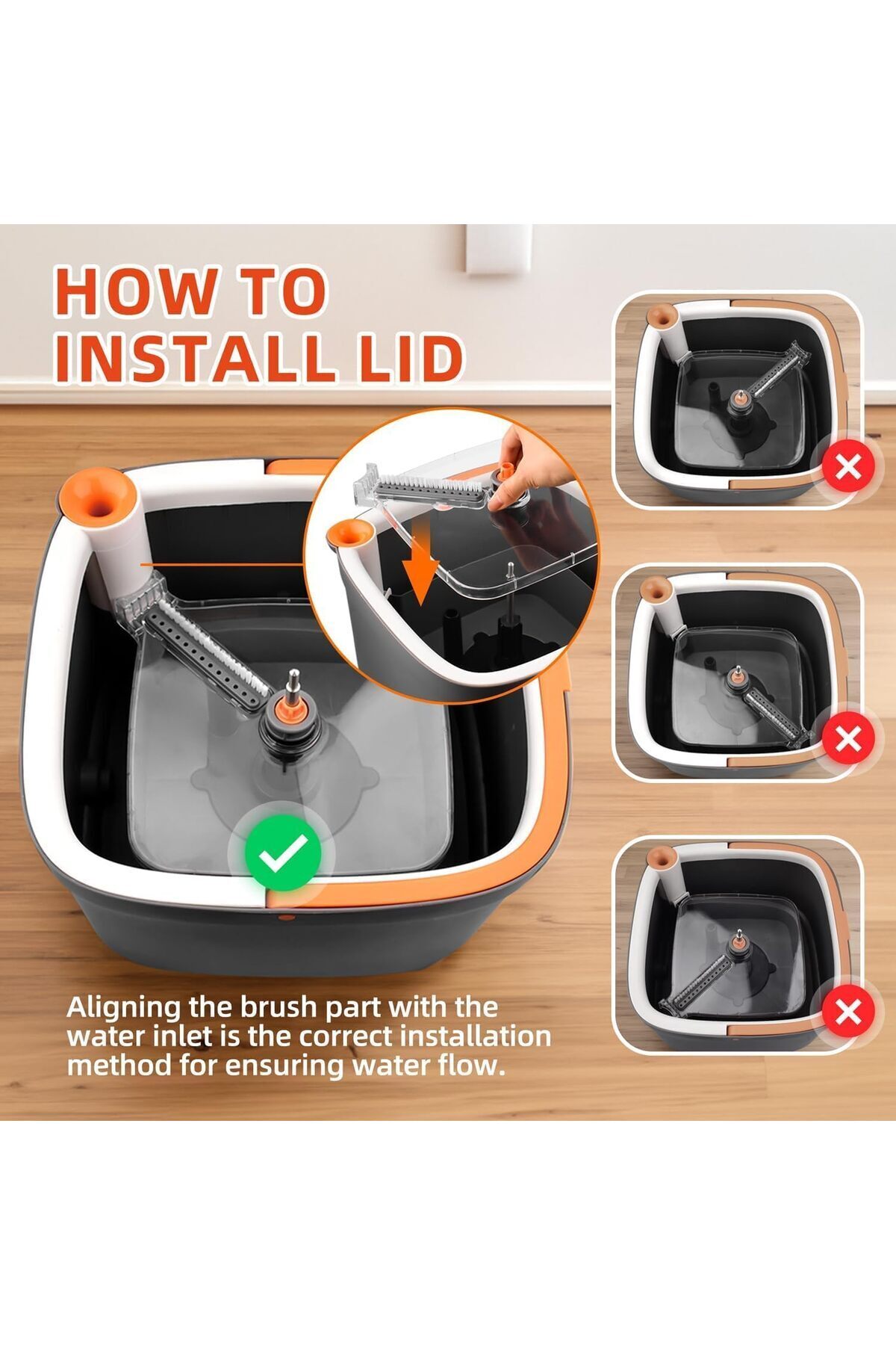 مجموعة ممسحة دوارة مع دلو ونظام مياه منفصل ذاتيًا، رأس ممسحة دوارة 360 درجة مربعة الشكل