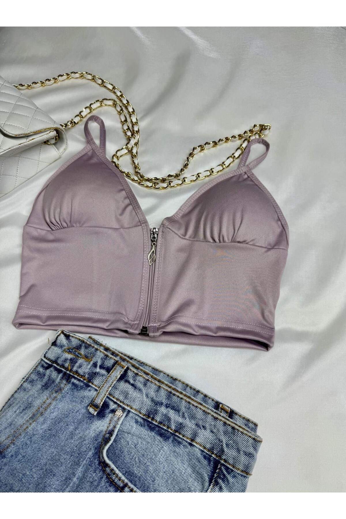 Fanwet Kadın Fermuarlı Petli Modal Kumaş Crop Atlet