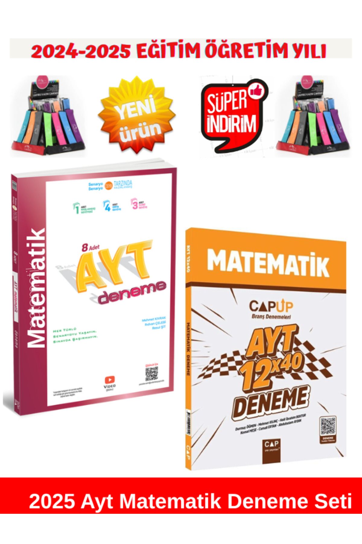 Üç Dört Beş Yayıncılık 2025 Ayt Matematik 8'li Deneme+Çap Up 2025 Ayt Matematik 12x40 Deneme Seti+Kalemlik