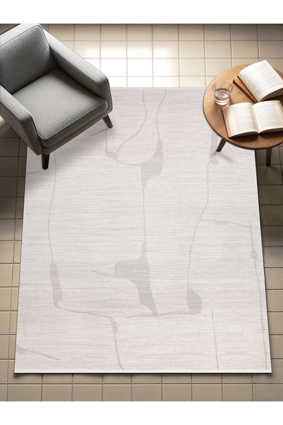 PARLA CARPET Gri Ekru Yumuşak Dokulu Makine Halısı Tozumaz Saçaklı Yolluk Çocuk Oturma Odası Salon Mutfak