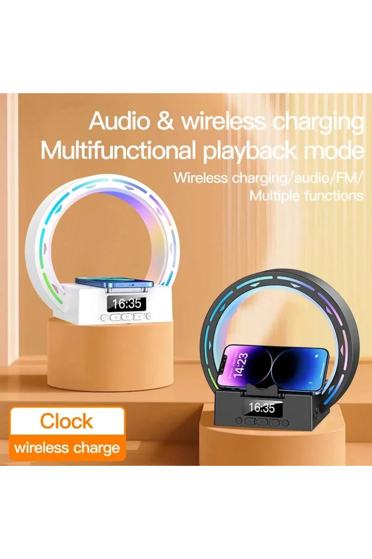 harry Şarjlı Radyolu Kablosuz Şarj Özellikjli Bluetooth Hoparlör 6 Farklı Aydınlatma Modu Alarmlı