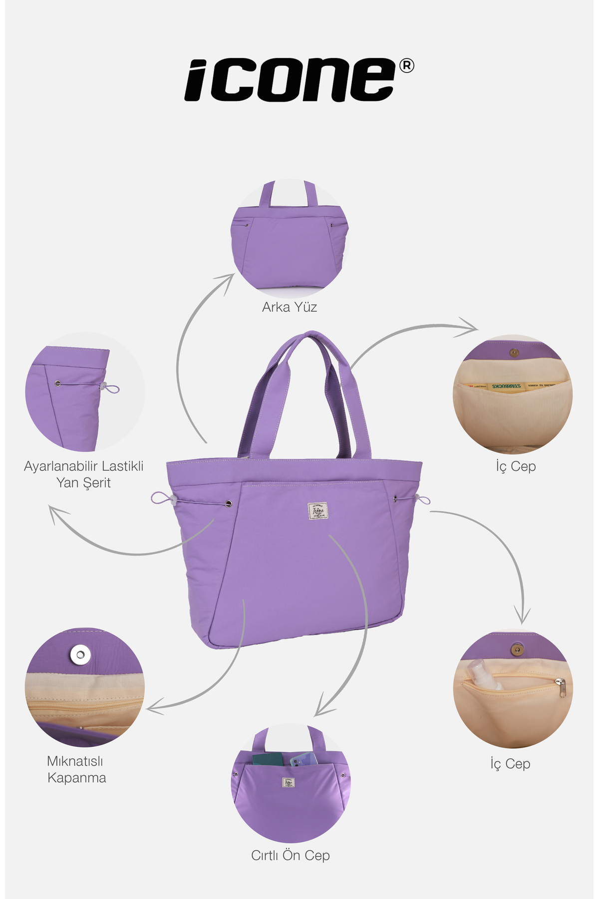 ICONE BAG İnce Paraşüt Kumaştan, Yanları Lastikli Büzülebilen, Önde Büyük Cepli Kadın Çanta görsel 8