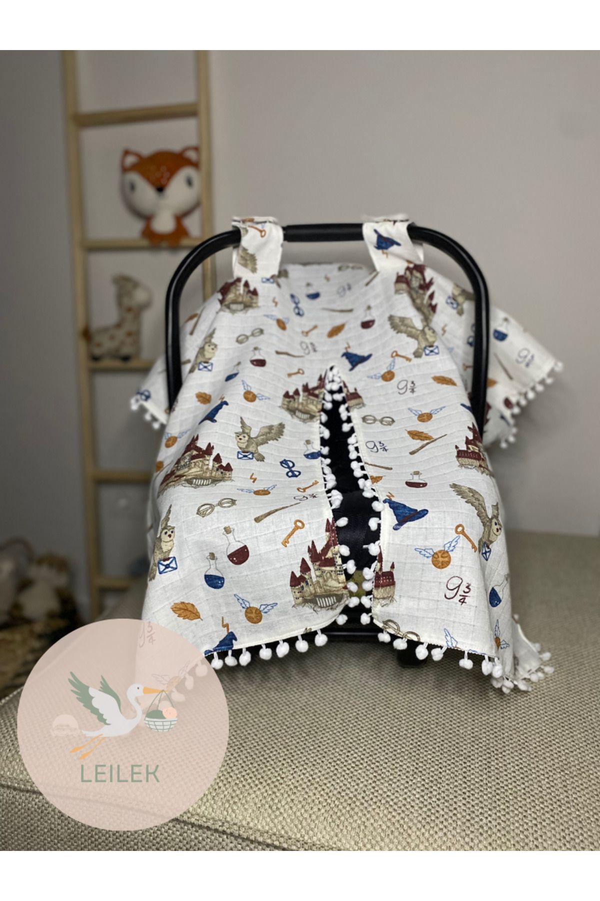Leilek Desenli %100 Pamuk Muslin Puset Örtüsü,Bebek Puset Örtüsü