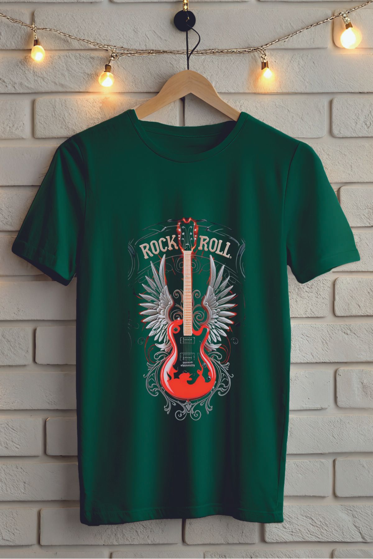 ModaSphere Gitar Baskılı Bisiklet Yaka Unisex Tişört