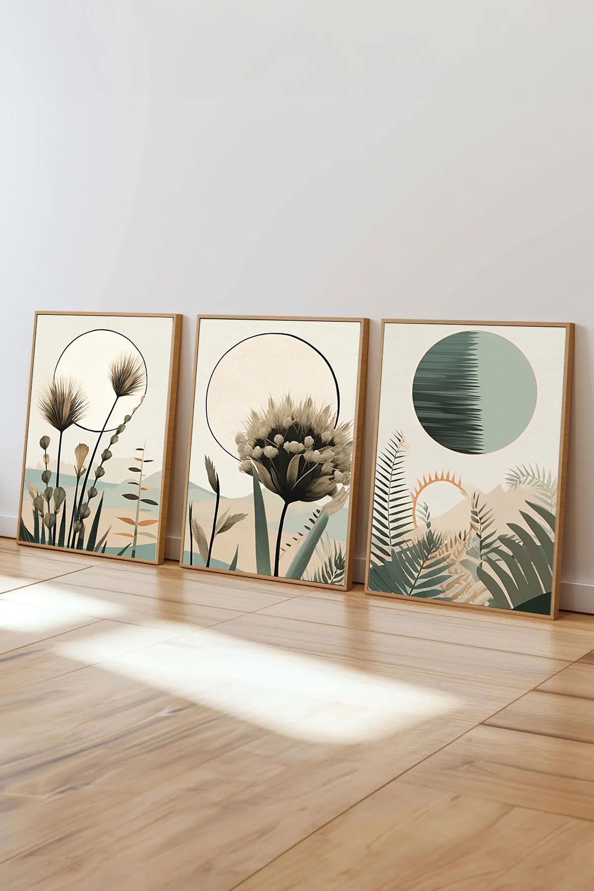 Dekorsiahome 3 Parça Ahşap Çerçeveli Oturma Odası Salon Mutfak Tablo Seti SET3296