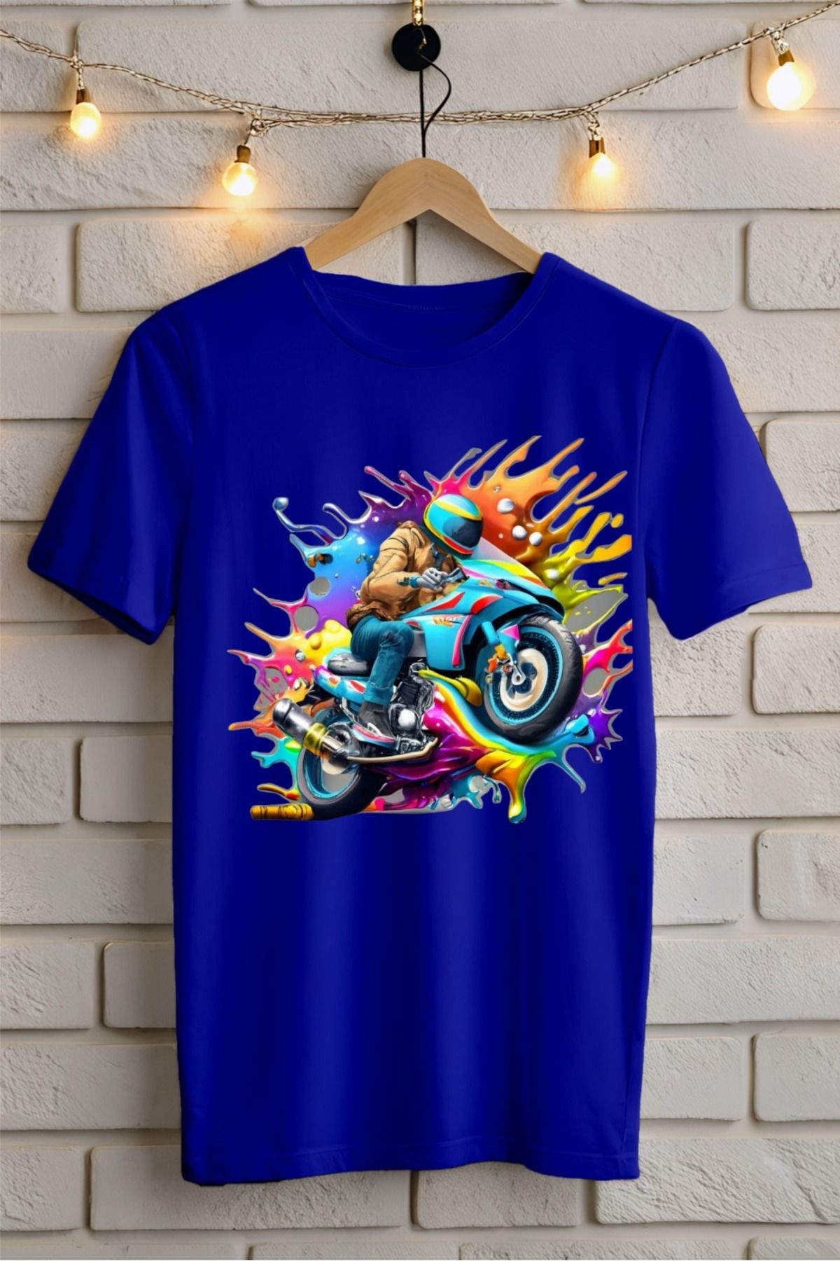 ModaSphere Renkli Motor Baskılı Unisex Oversize Tişört