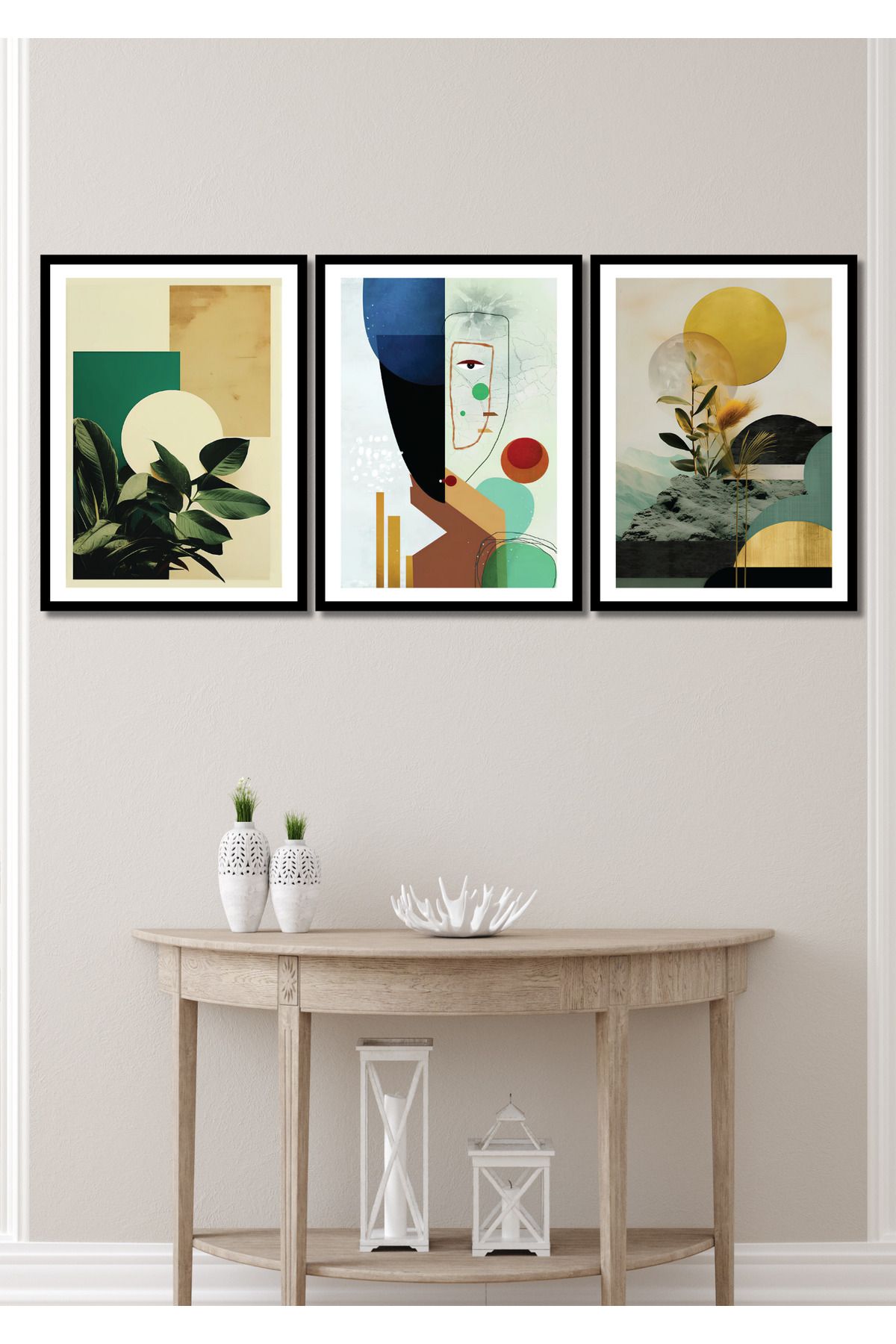 NT Handmade Siyah Çerçeve Görünümlü Modern Soyut Çiçekler Duvar Dekoru Salon Oturma Yatak Odası için Tablo Seti