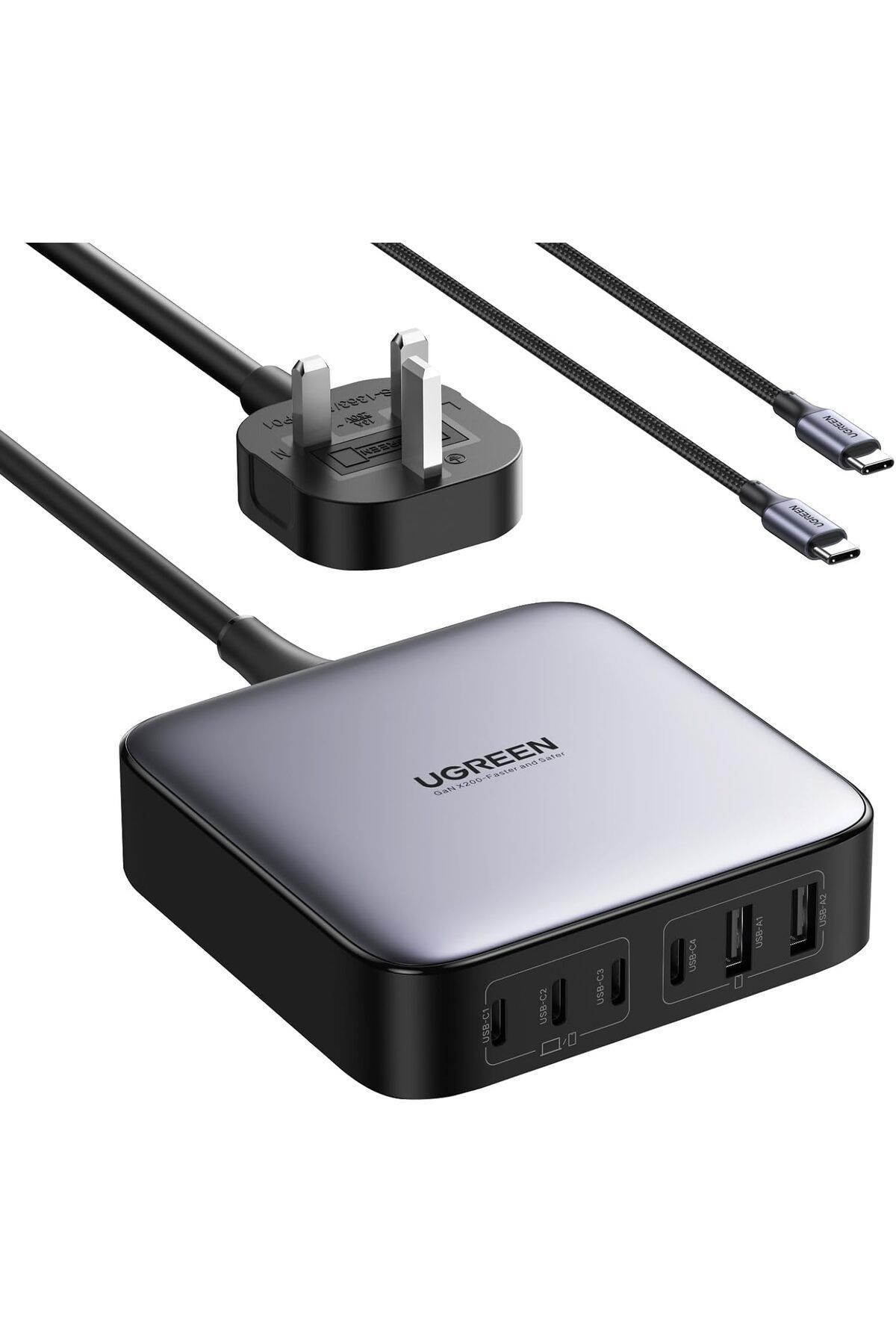 Ugreen-مجموعة Nexode شاحن USB C سريع 200 واط، قابس المملكة المتحدة بطول 2 متر، محطة متعددة الوظائف، 6 في 1 GaN Charge P 1