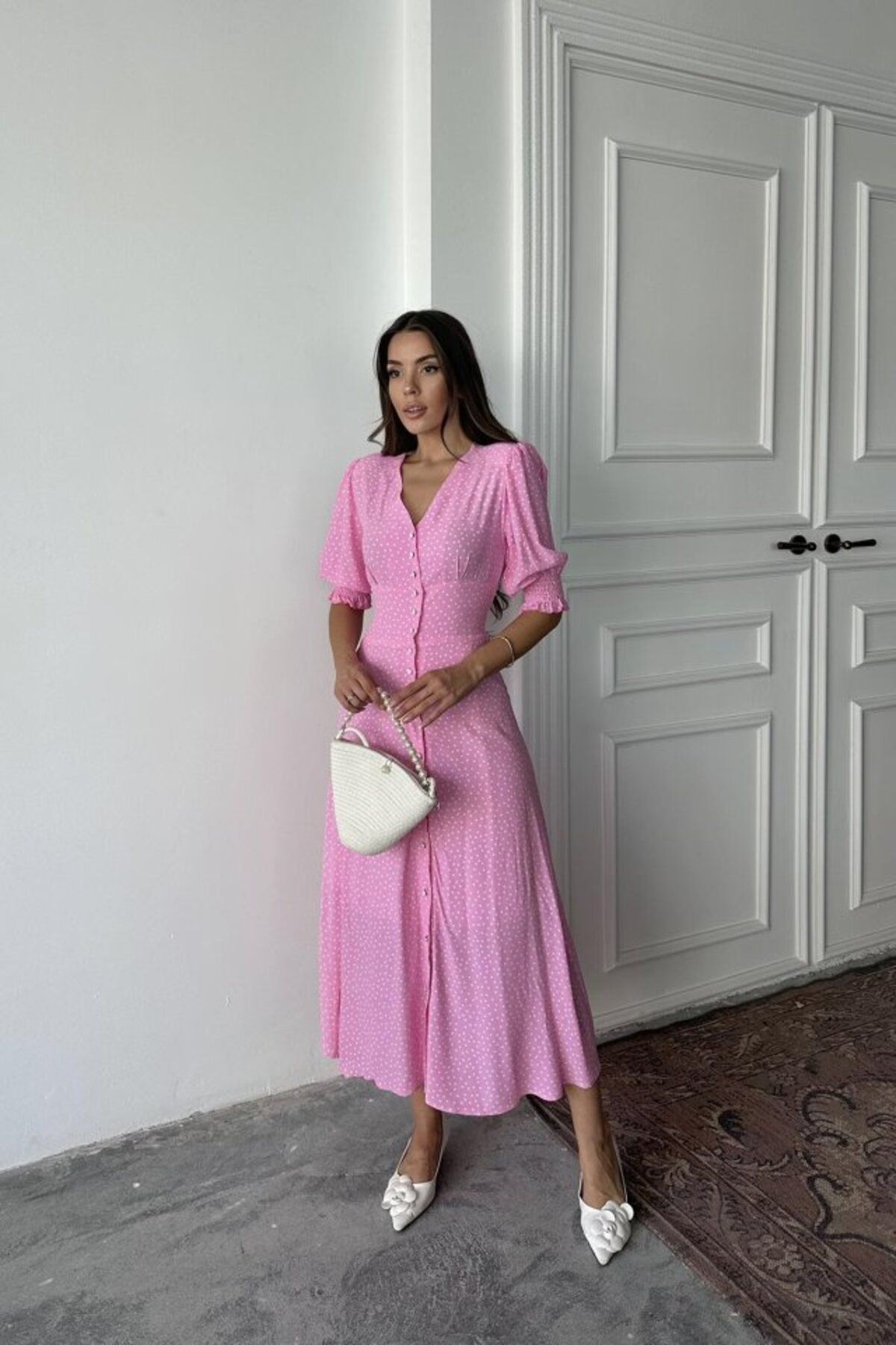 munn collection Pembe Arka Ve Bel Ucu Gipeli Elbise