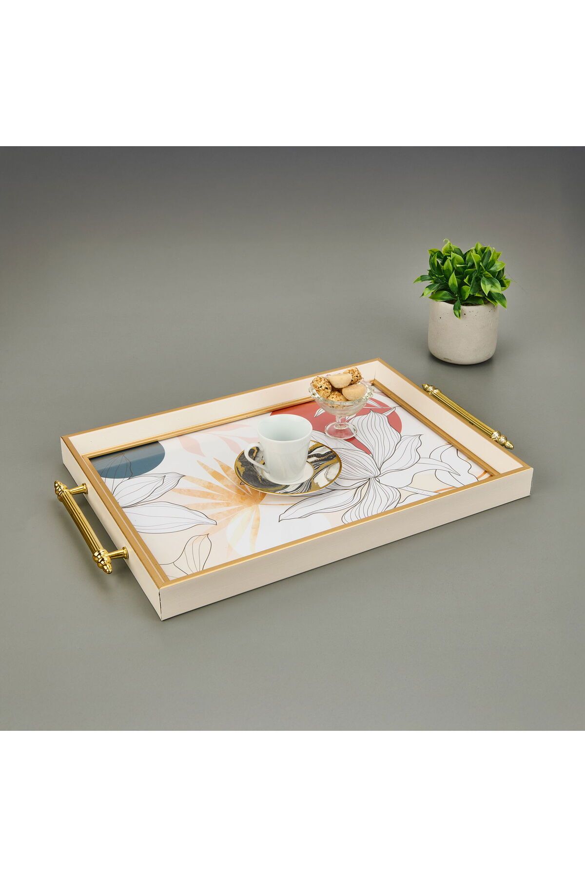 MATMEL Çiçek Desenli Tepsi - Renkli - 49 cm