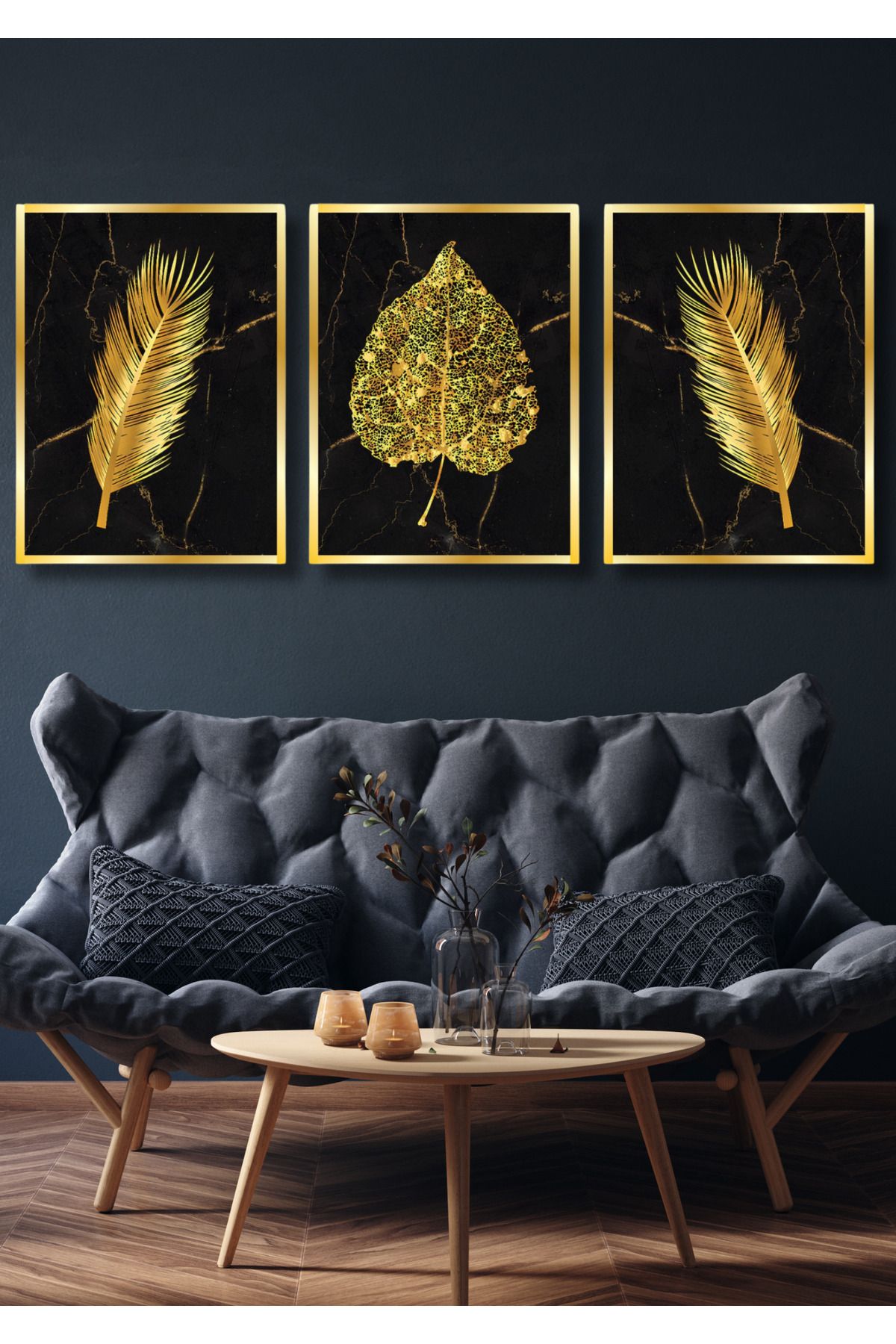 NT Handmade Pleksi Çerçeveli Ahşap Yapraklar Duvar Dekoru Salon Oturma Yatak Odası Mutfak Antre için Tablo Seti