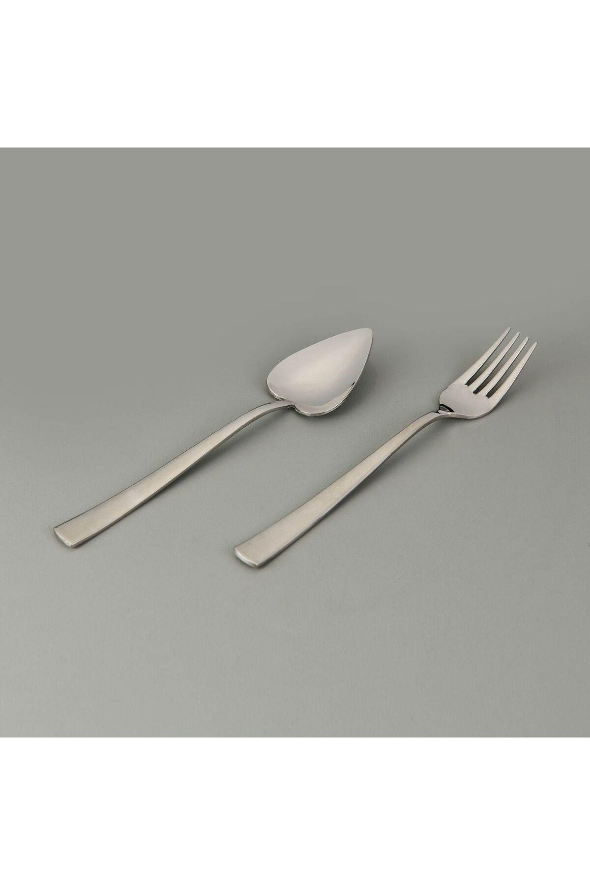 MATMEL Can Canan 12'li Sade Tatlı Çatal Kaşık Takımı - Gri - 16,2 cm