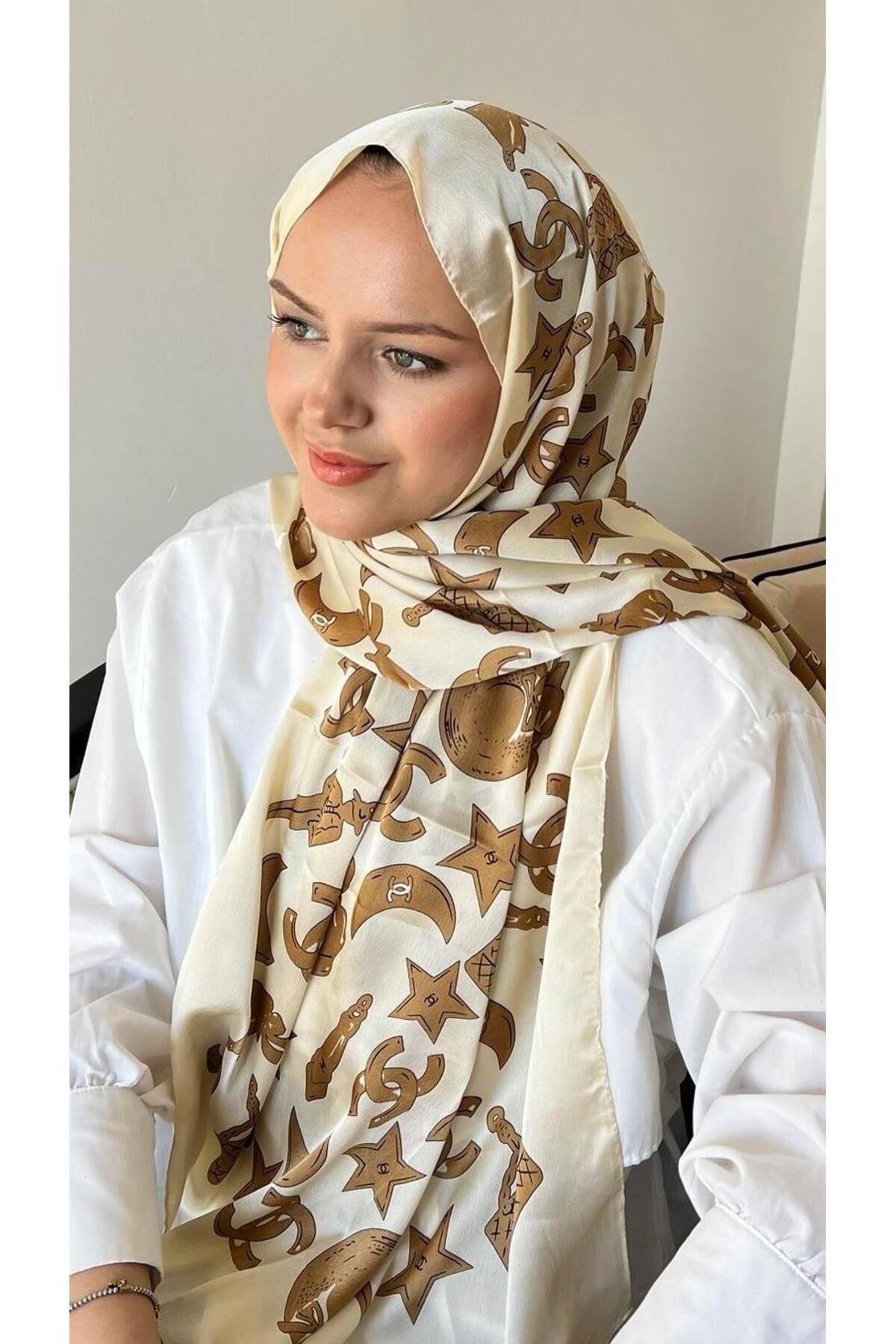 modayışığı C Marka Ay Model Vual İpek Şal Beyaz