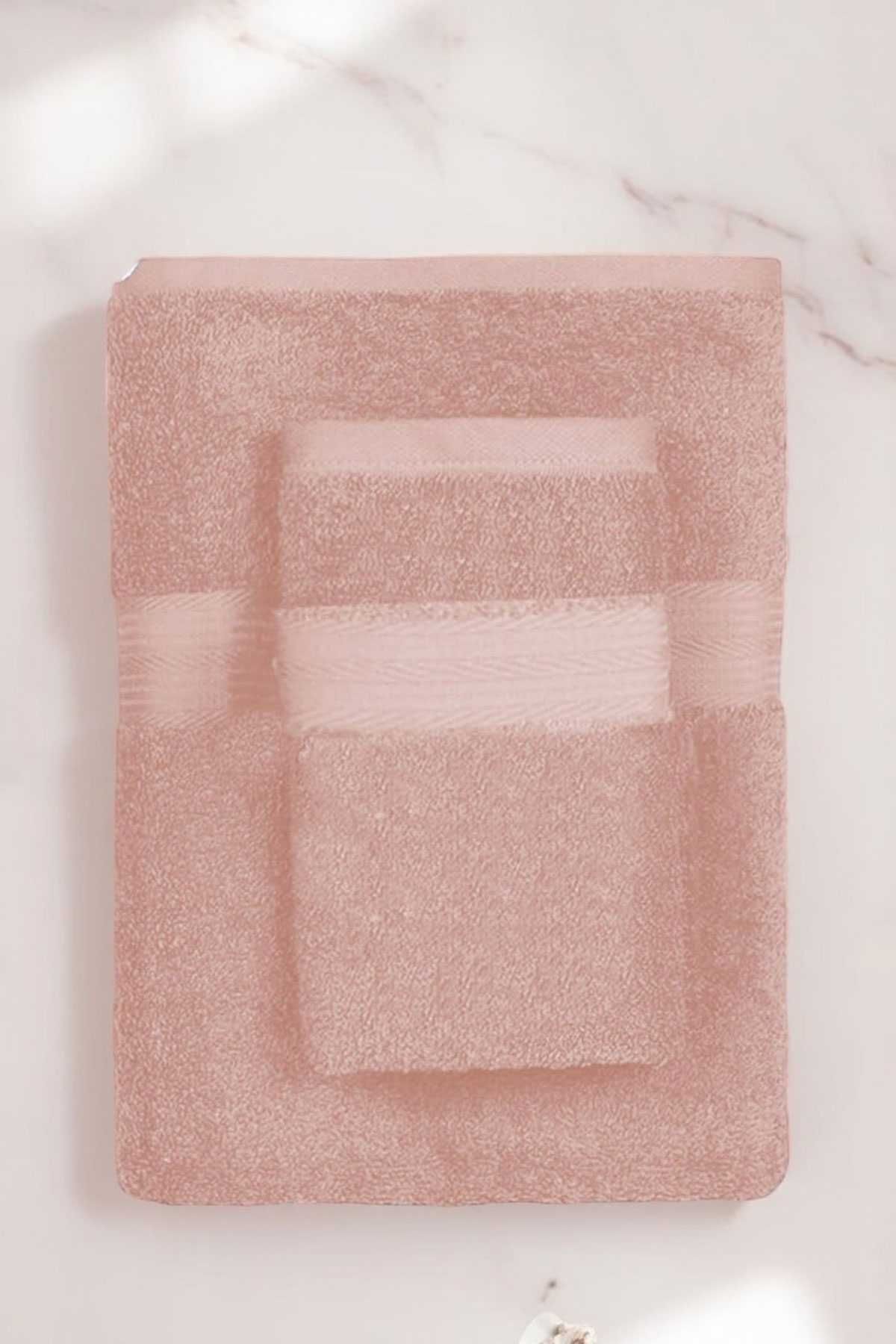 merland benvecocuk 2 Parça Battal Lüks Premium Banyo Spa Havlu Takımı 90x170 Cm Somon