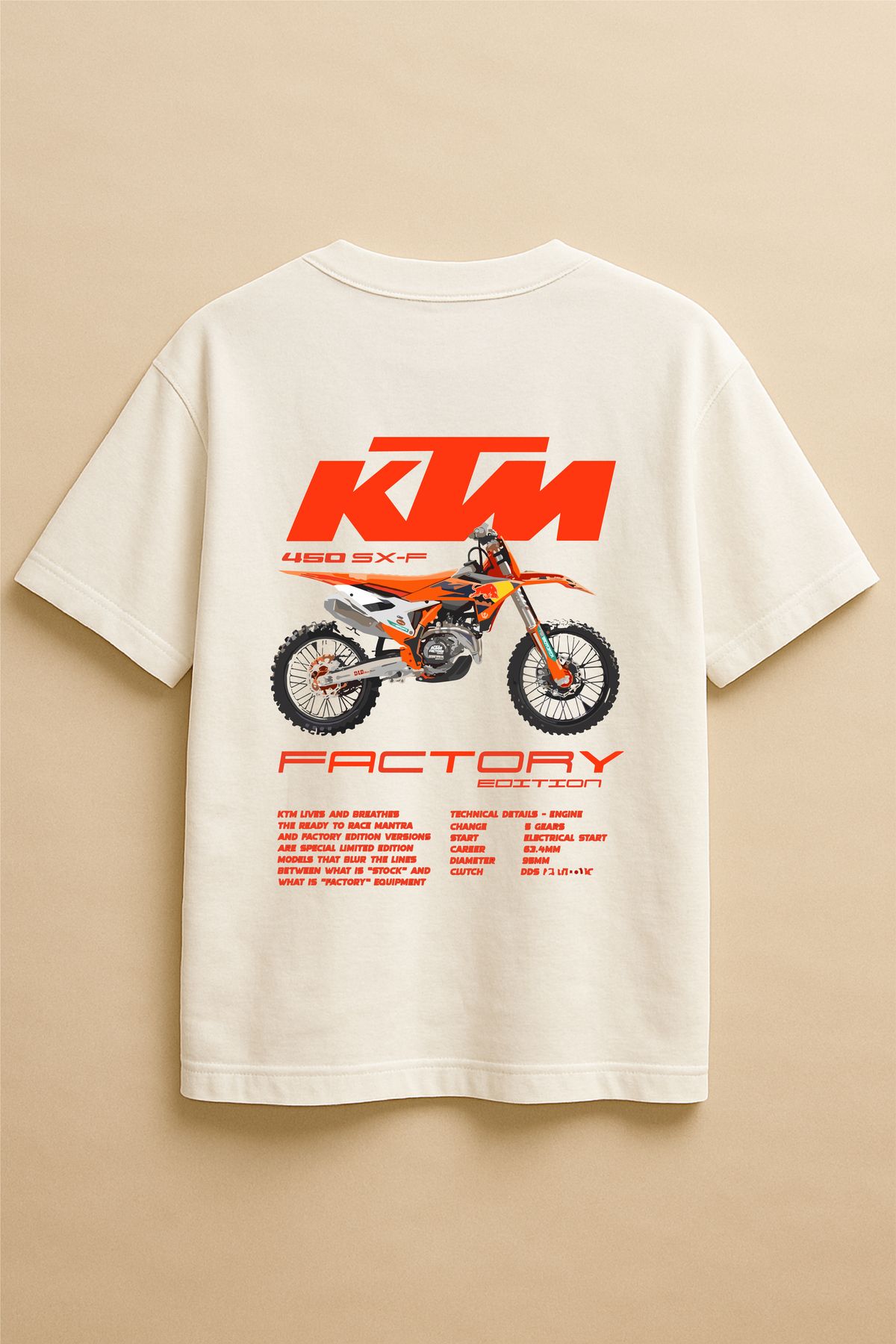 Altair Tr Beyaz Renk Oversize KTM Motosiklet Baskılı Unisex Tişört T-Shirt