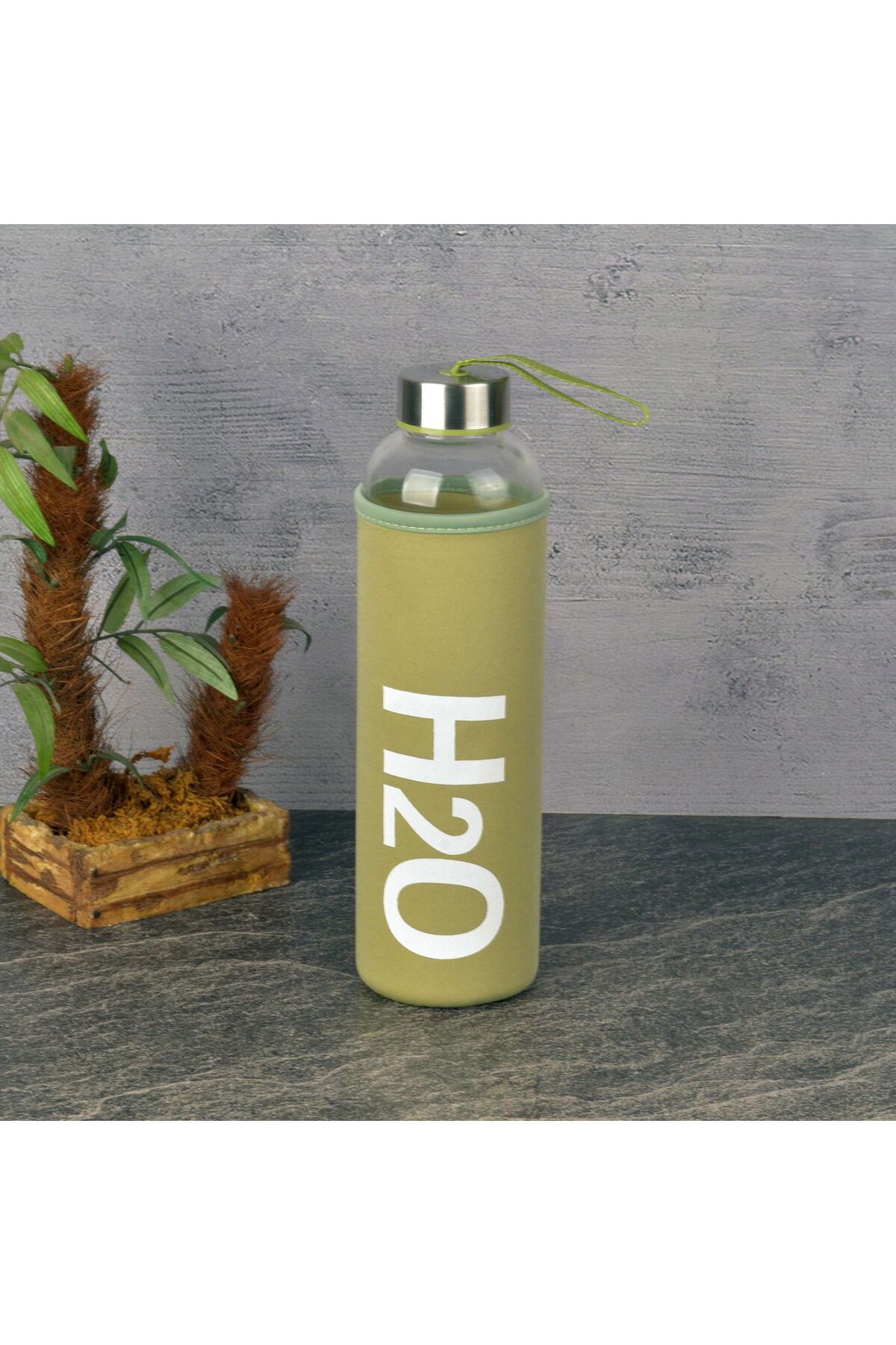 MATMEL H2O Kılıflı Cam Matara - Yeşil / Şeffaf- 600 ml