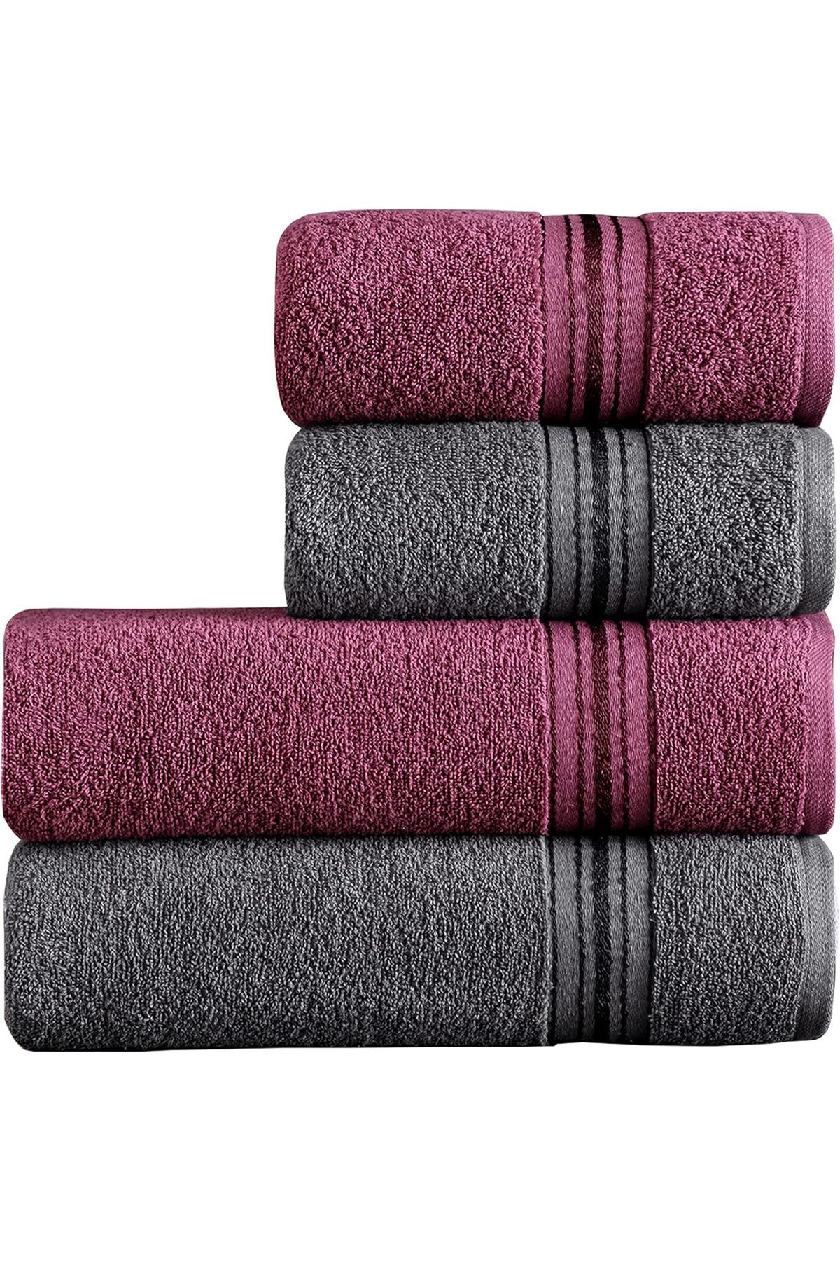 STOREMAX ELZ Home Molly Çift Renk Banyo Havlusu, 4'lü Paket 2 Parça (70x135),2 Parça (50x85) Yumuşak ve