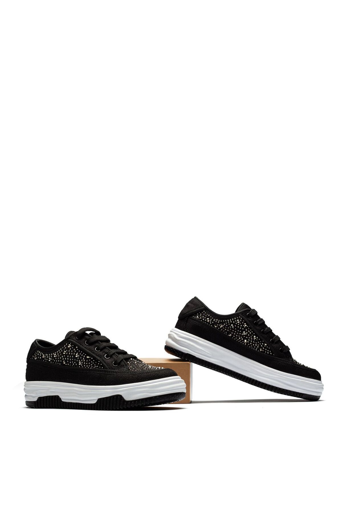 lady classy Kadın Yüksek Taban Sneaker Keten Kumaş Bağcıklı Spor Ayakkabı Hesna bej