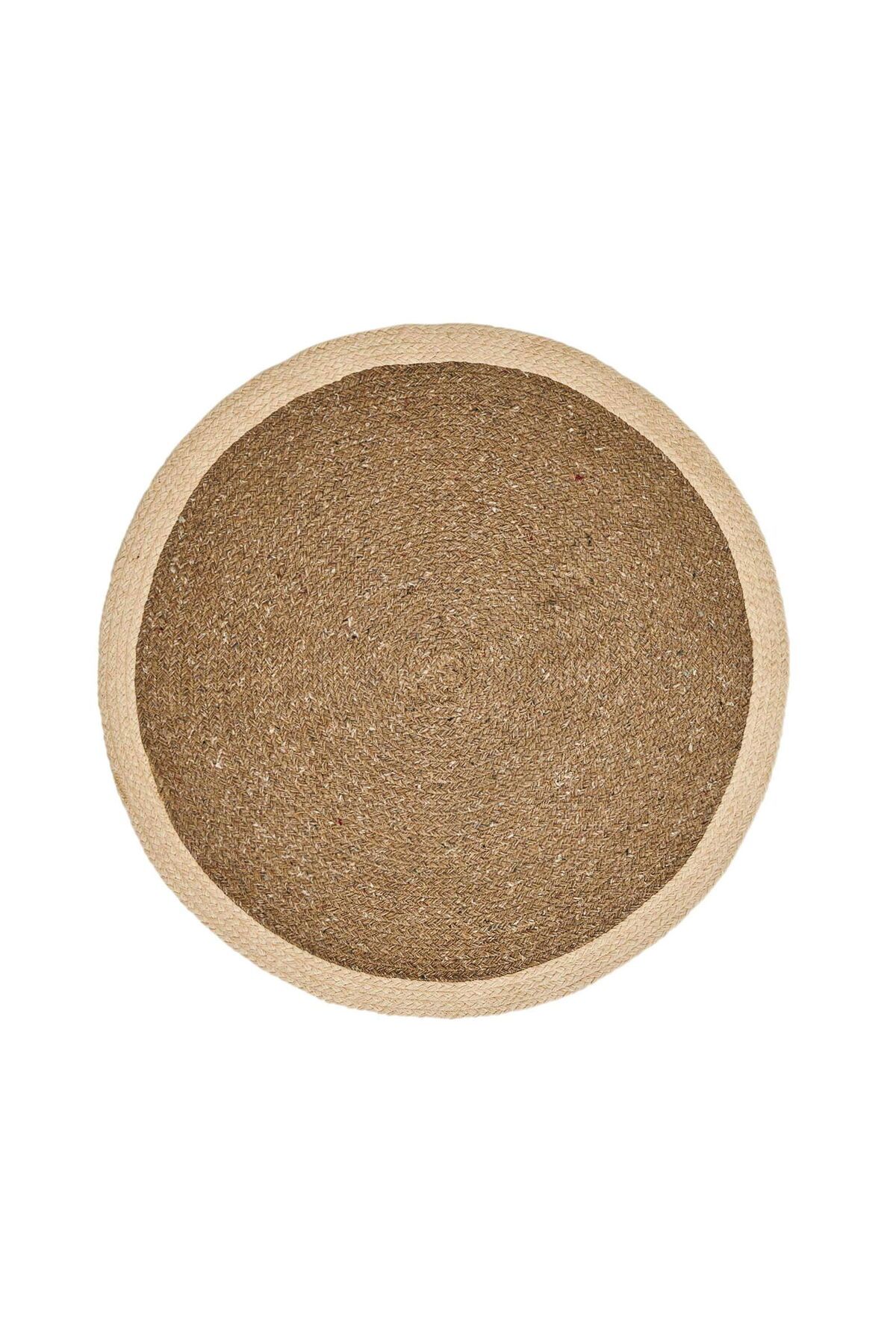 MATMEL Clara Dokuma Jüt Halı - Kahverengi / Krem - 90x90 cm
