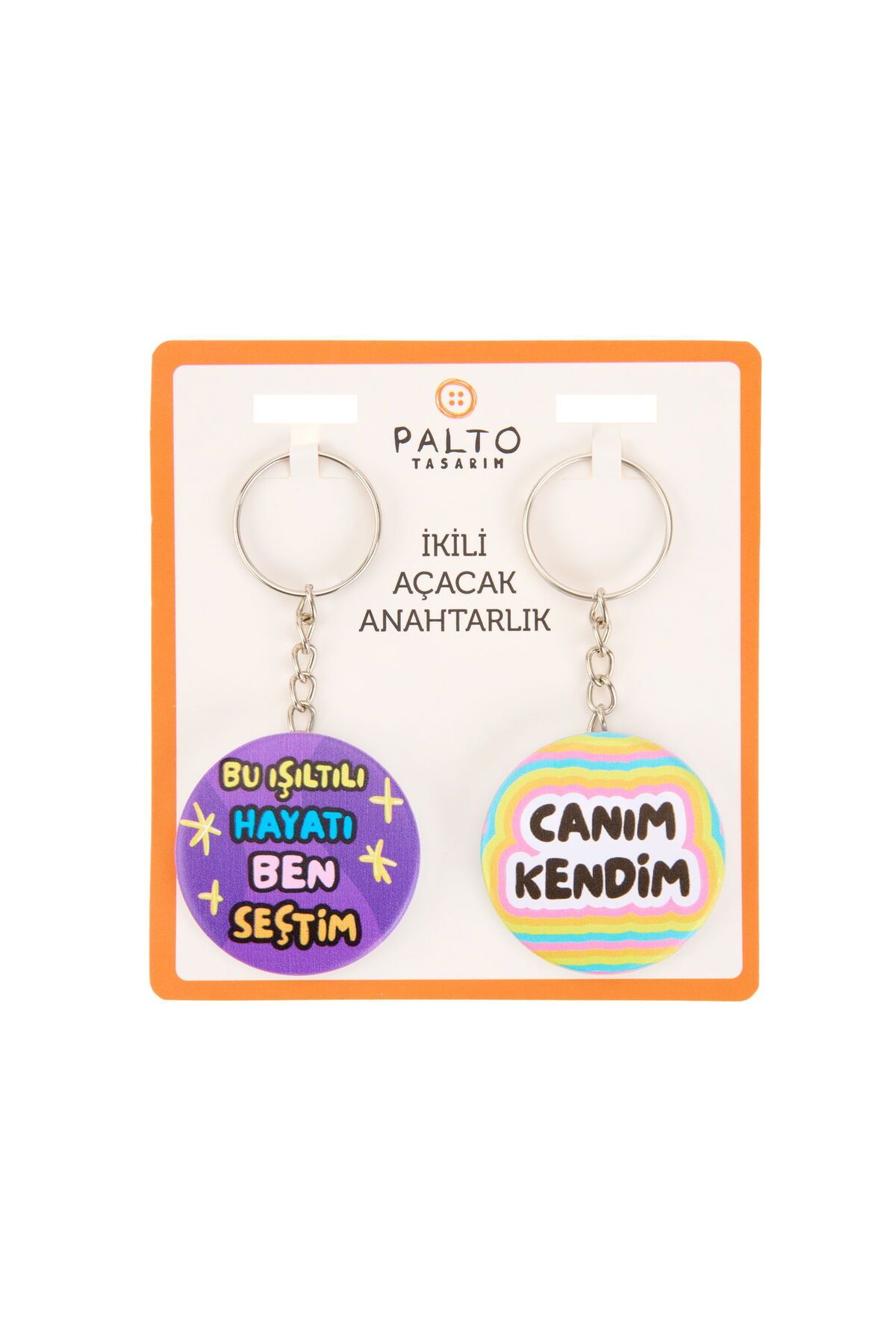 ASPARTAM Tasarım Işıltılı Hayat 2'li Metal Anahtarlık Seti - Renkli - 10 cm