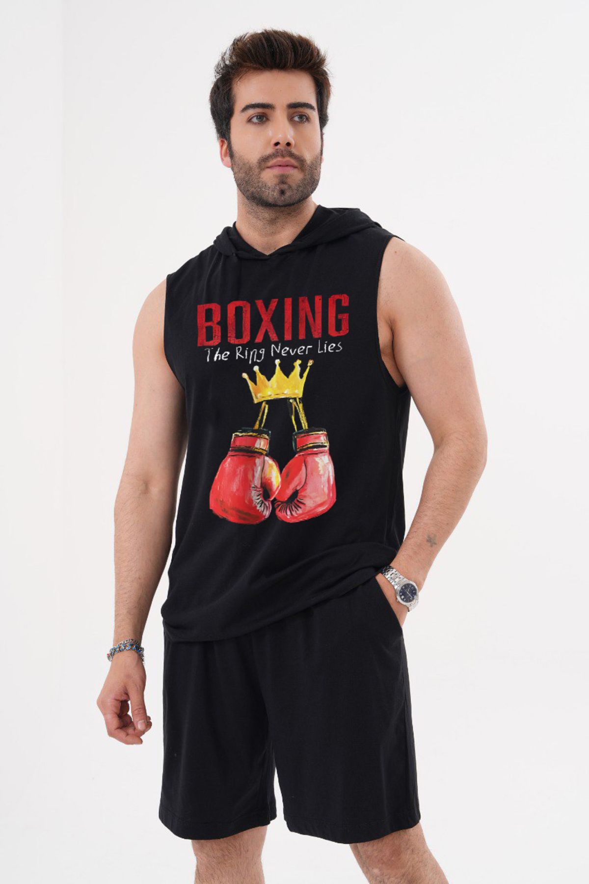ACTIVE MODA ERKEK -Boxing -BASKILI SPOR ATLETİ - ŞORT TAKIMI 2Lİ BÜYÜK BEDEN PAMUKLU