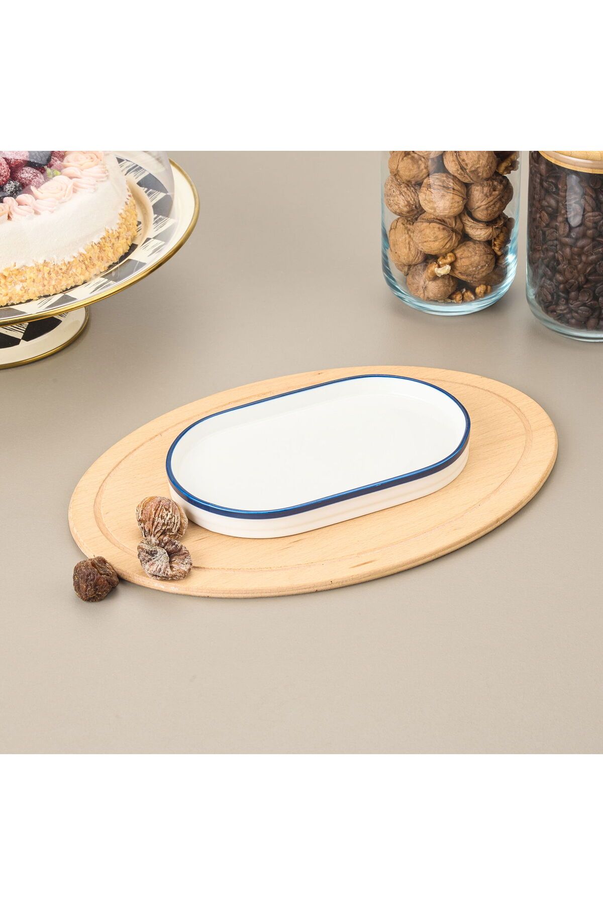 ASPARTAM Pure Porselen Sunum Tabağı - Beyaz / Mavi - 20 cm