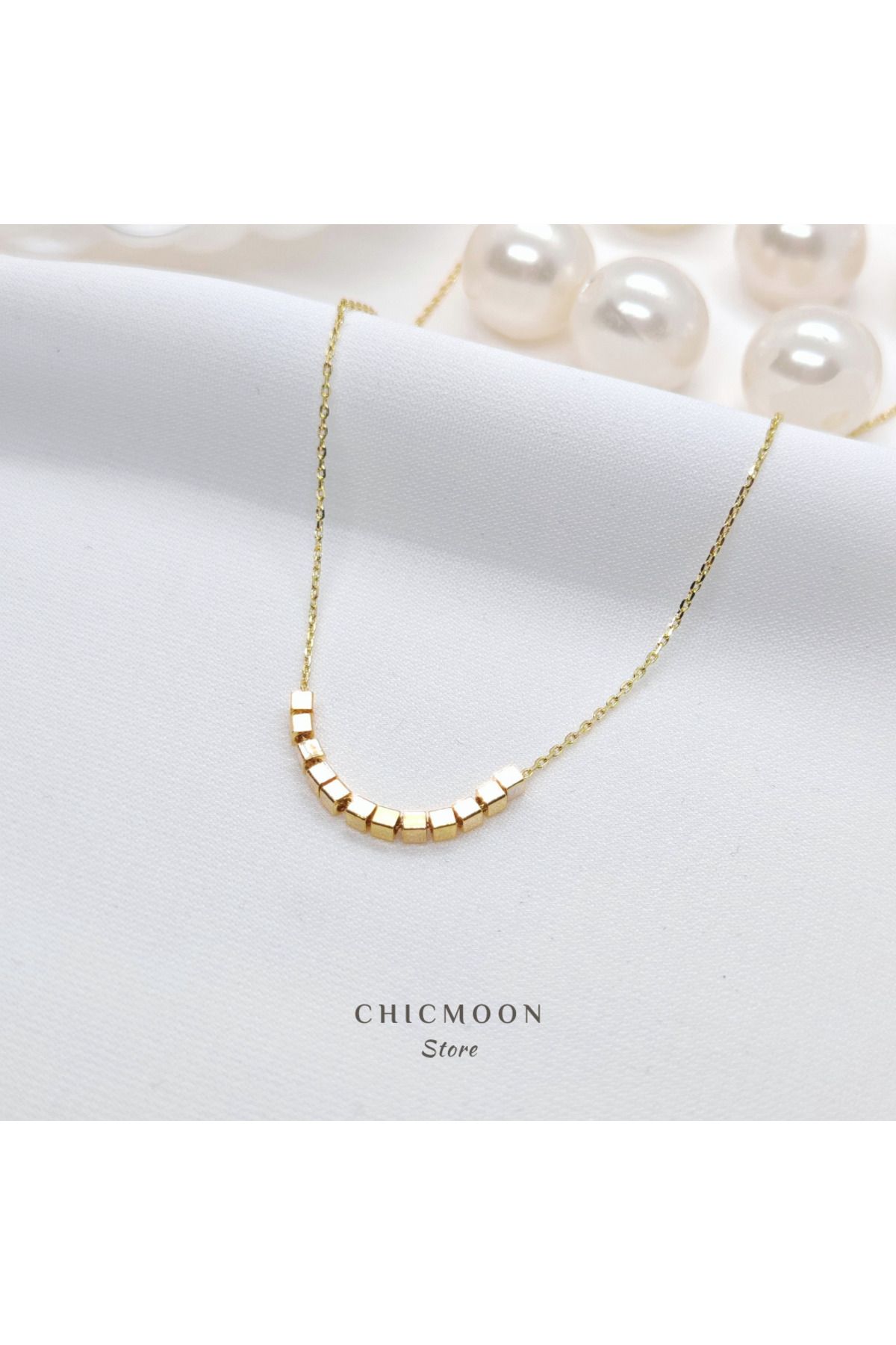 CHICMOON STORE 925 Ayar Gümüş Kaplama Küp Boncuklu Kolye