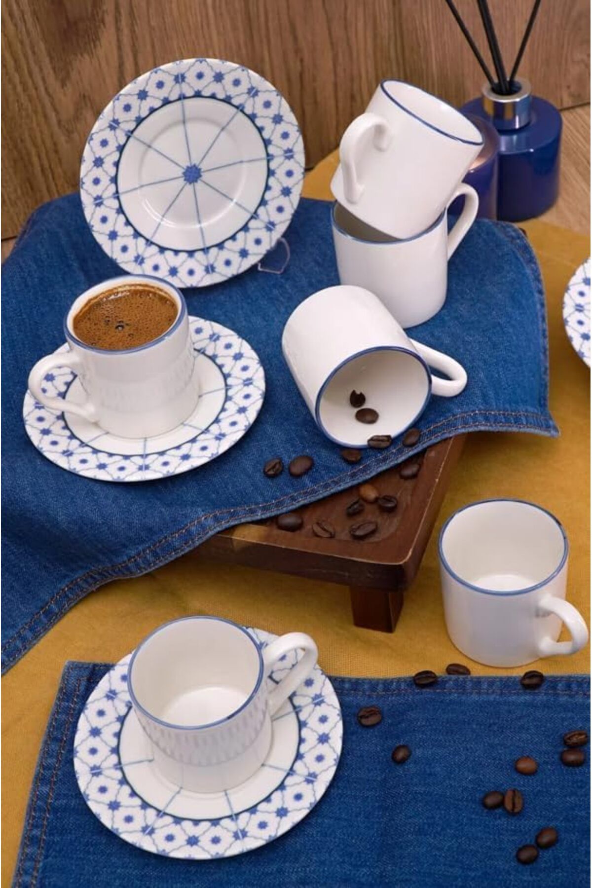 STOREMAX Ezg WOOD Heda Porselen Yıldız 12 Parça 6 Kişilik Porselen Kahve Fincan Takımı - Ezsnshop 10657