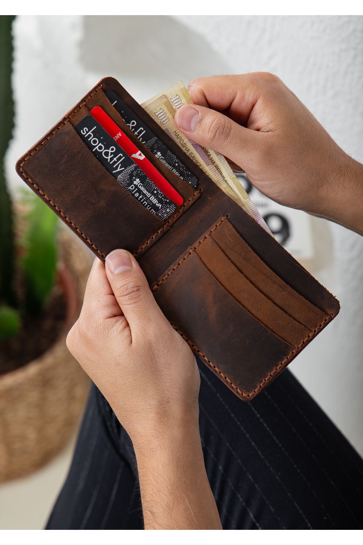 Niki Leather Valerin Klasik El Yapımı Taba Gerçek Deri Cüzdan