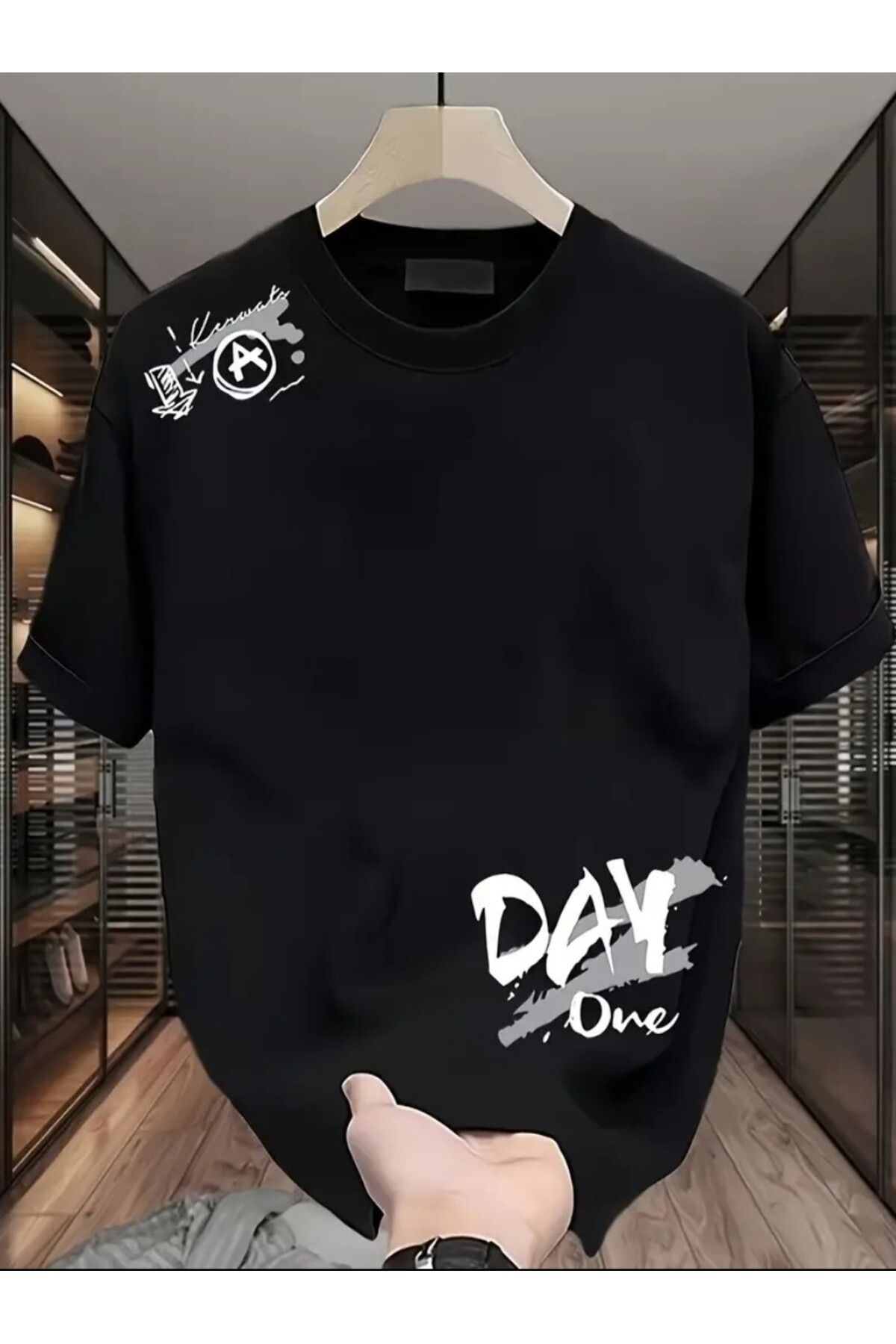 trend selection Day One Baskılı, Oversize, Bisiklet Yaka, Unisex T-shirt