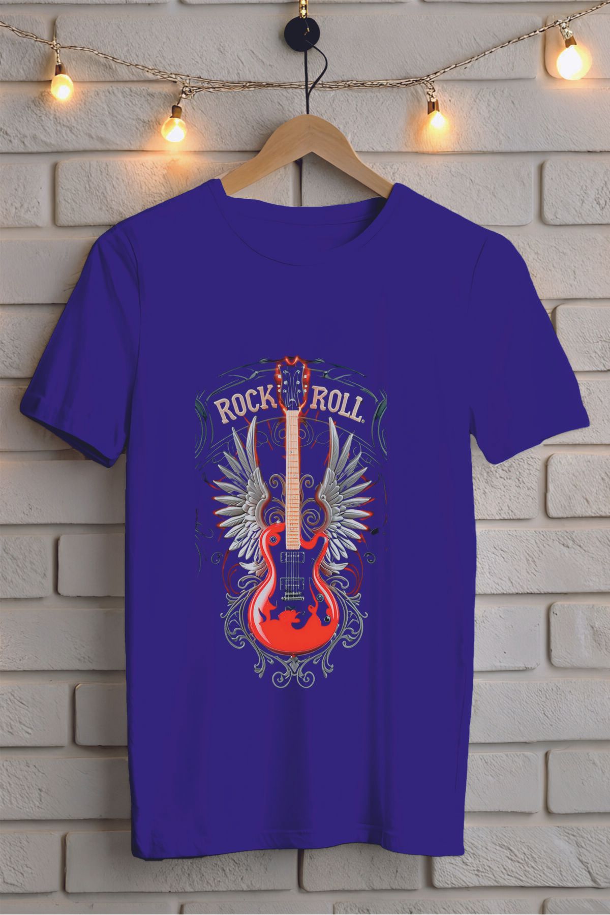 ModaSphere Gitar Baskılı Bisiklet Yaka Unisex Tişört