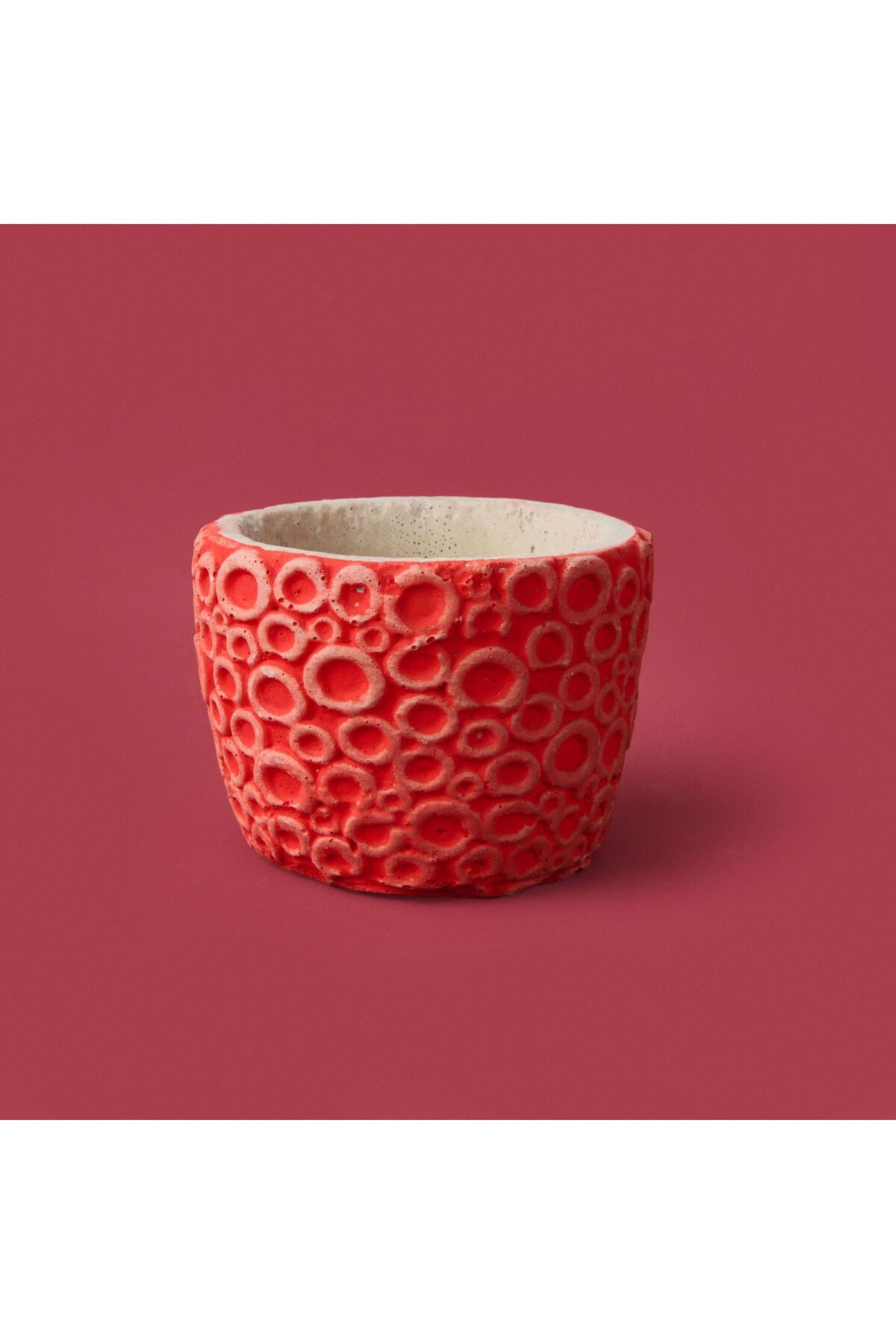 ASPARTAM Halka Desenli Beton Saksı - Turuncu - 7x9 cm