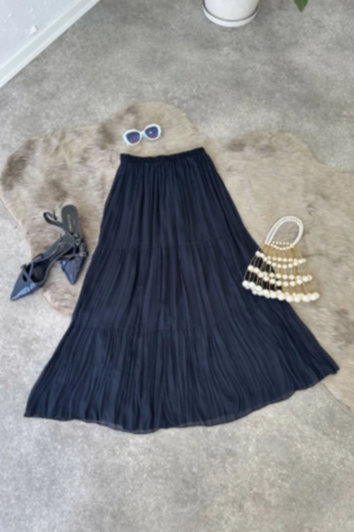 Hamado Fashion ŞİFON Lacivert Etek
