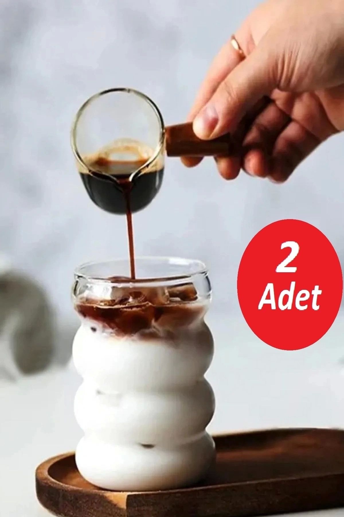 hobistan 2'li Isıya Dayanıklı Borosilikat Şeritli Cam Bardak Dalgalı Kahve Sunum