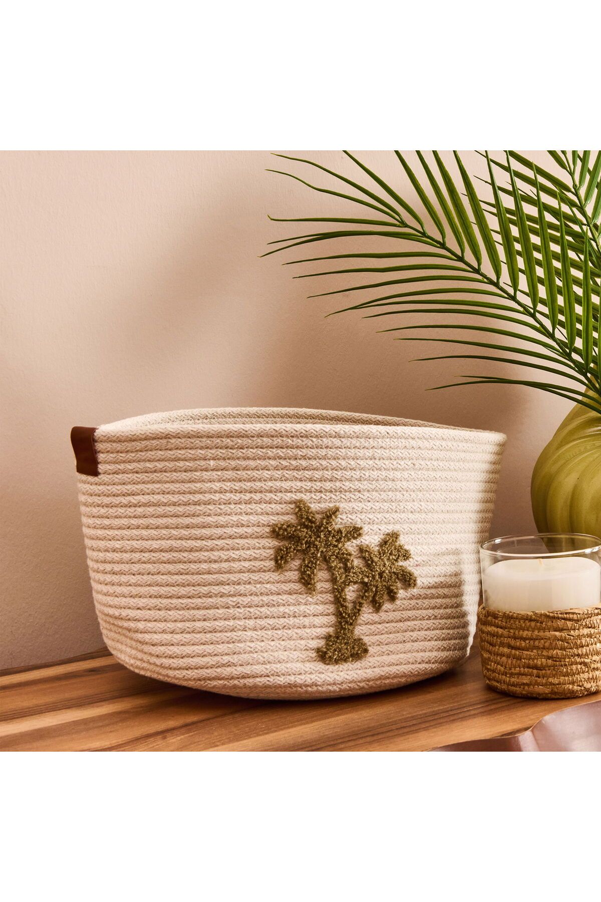 ASPARTAM Living Palm Breeze Dekoratif Sepet - Beyaz - 16x23x23 cm
