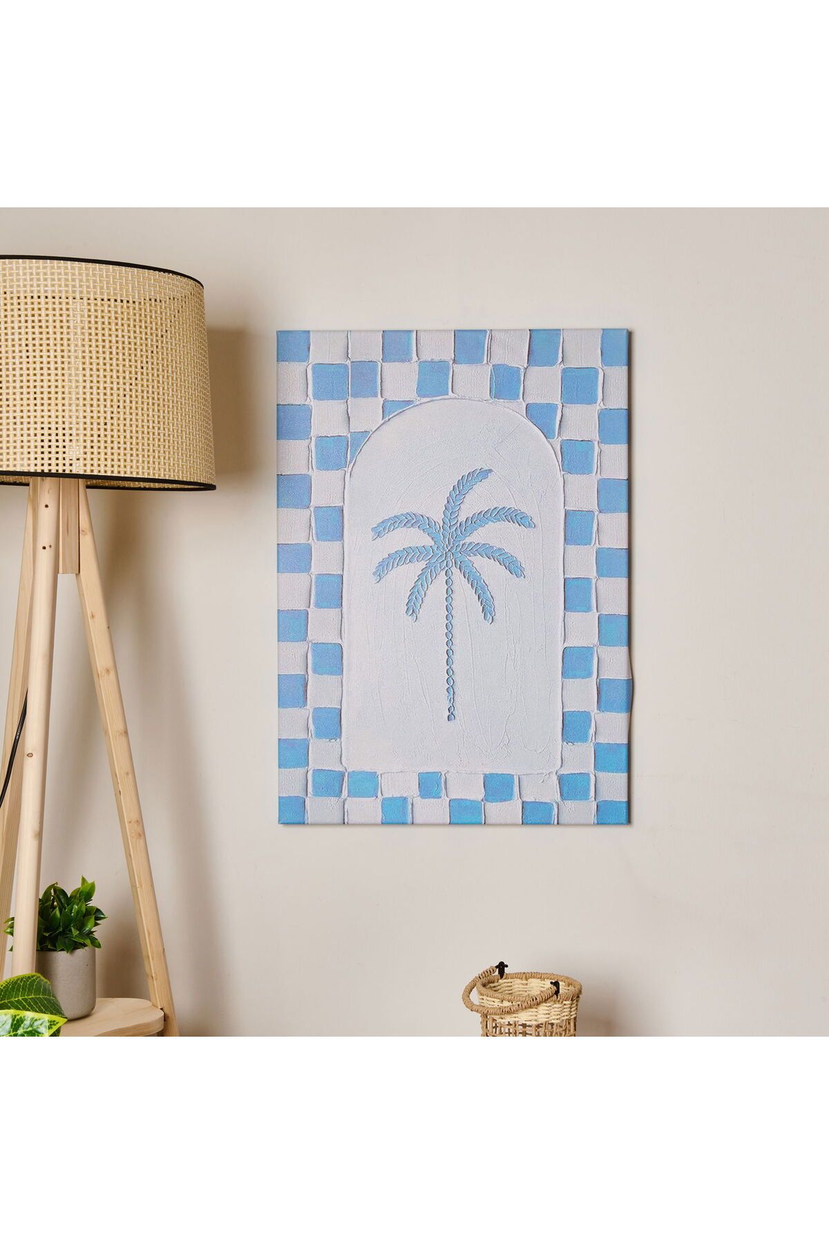 ASPARTAM Palm Breeze Kanvas Tablo - Beyaz / Mavi - 50x70 cm