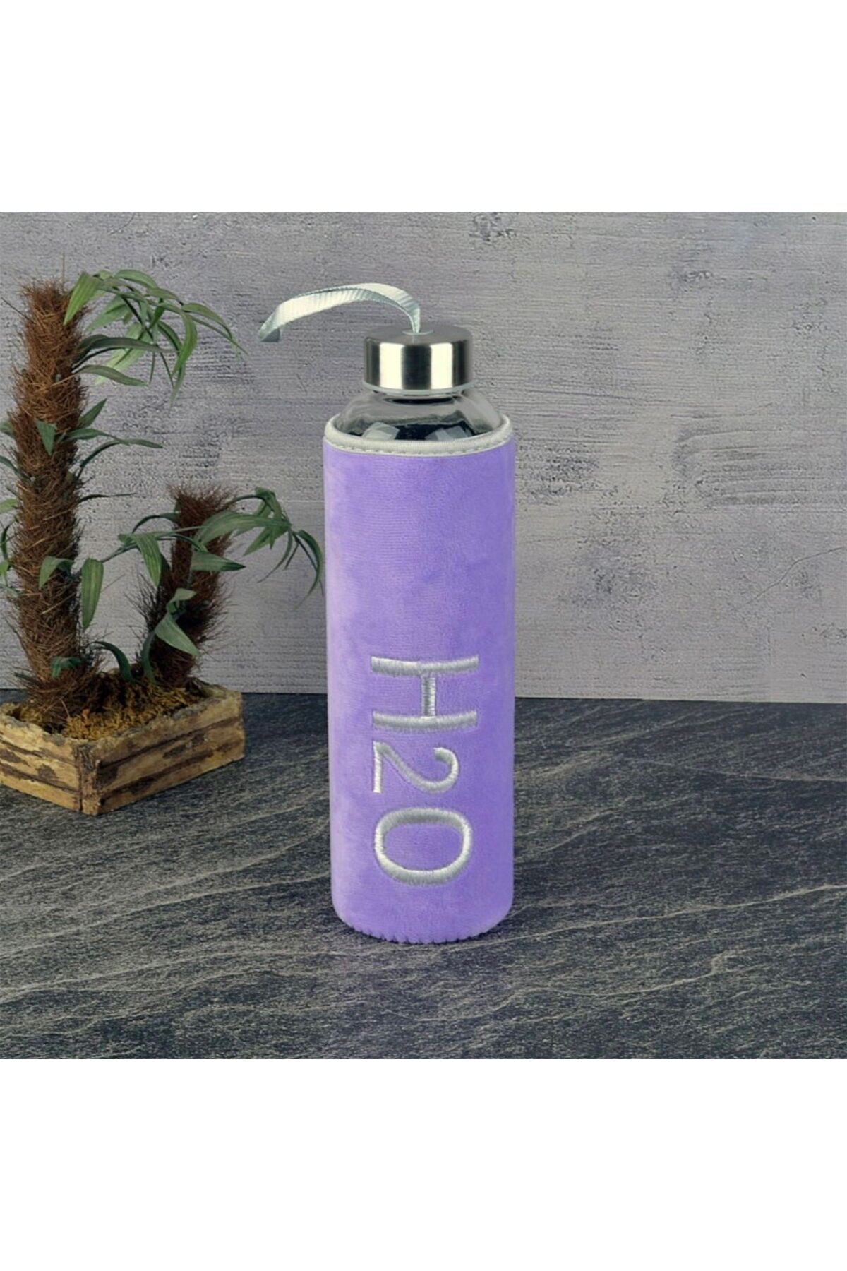 MATMEL H2O Peluş Kılıflı Cam Matara - Mor / Şeffaf