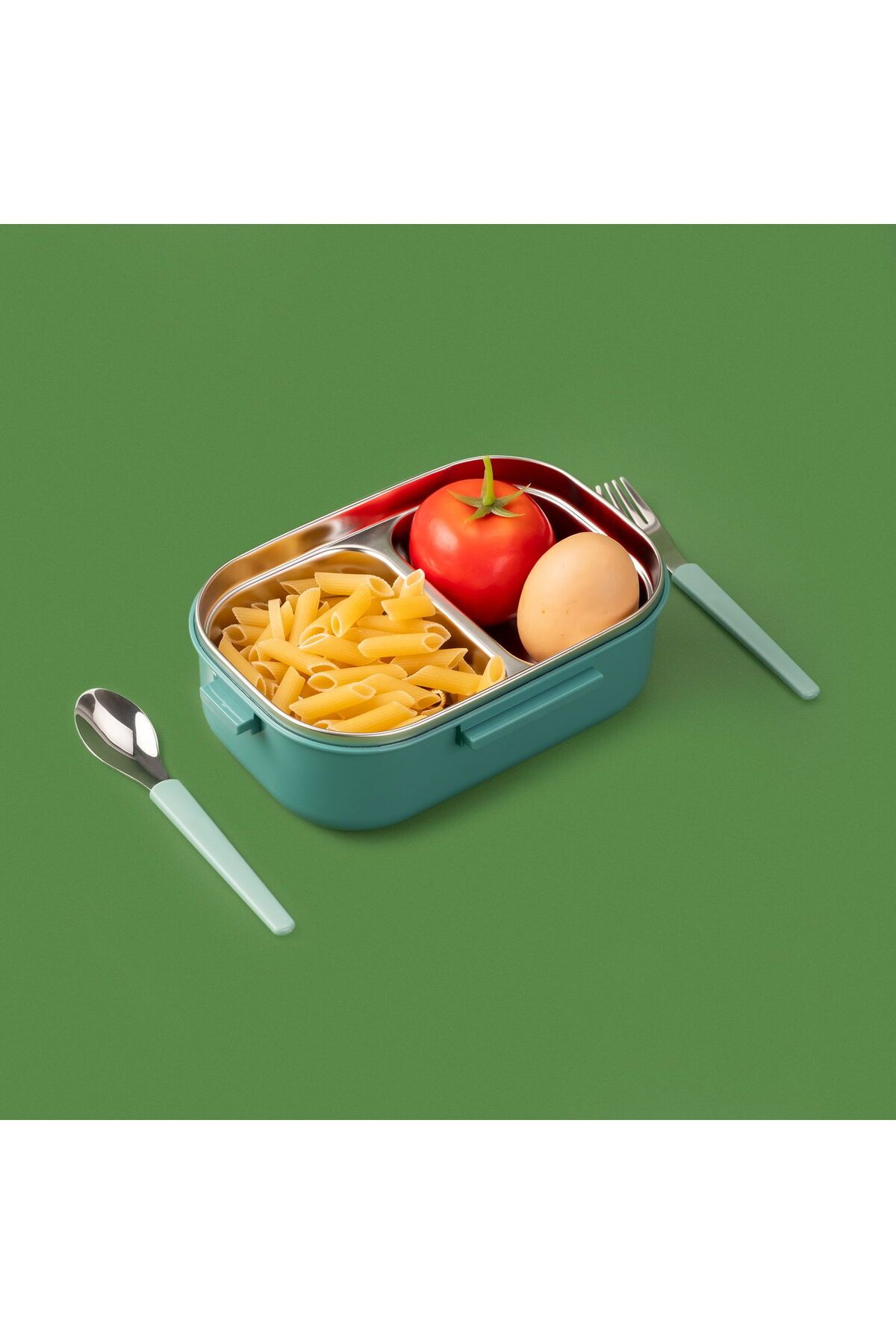 ASPARTAM-Rectangular Food Container with Fork and Spoon - Green - 850 ml 3