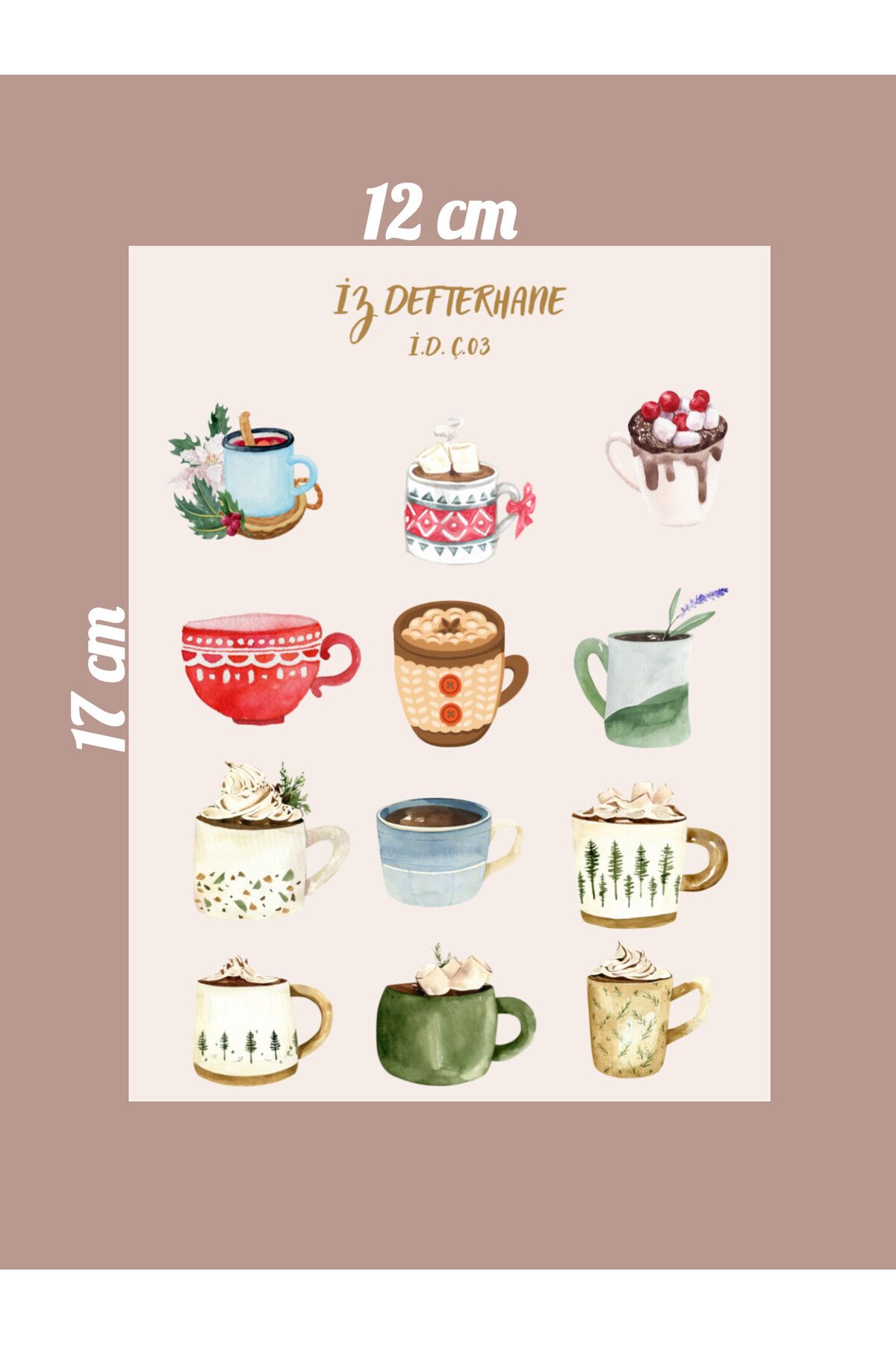 İZ DEFTERHANE Kahve Kupa Bardak Çıkartma Sticker (Defter ajanda ve günlük planlayıcılar için uygun)