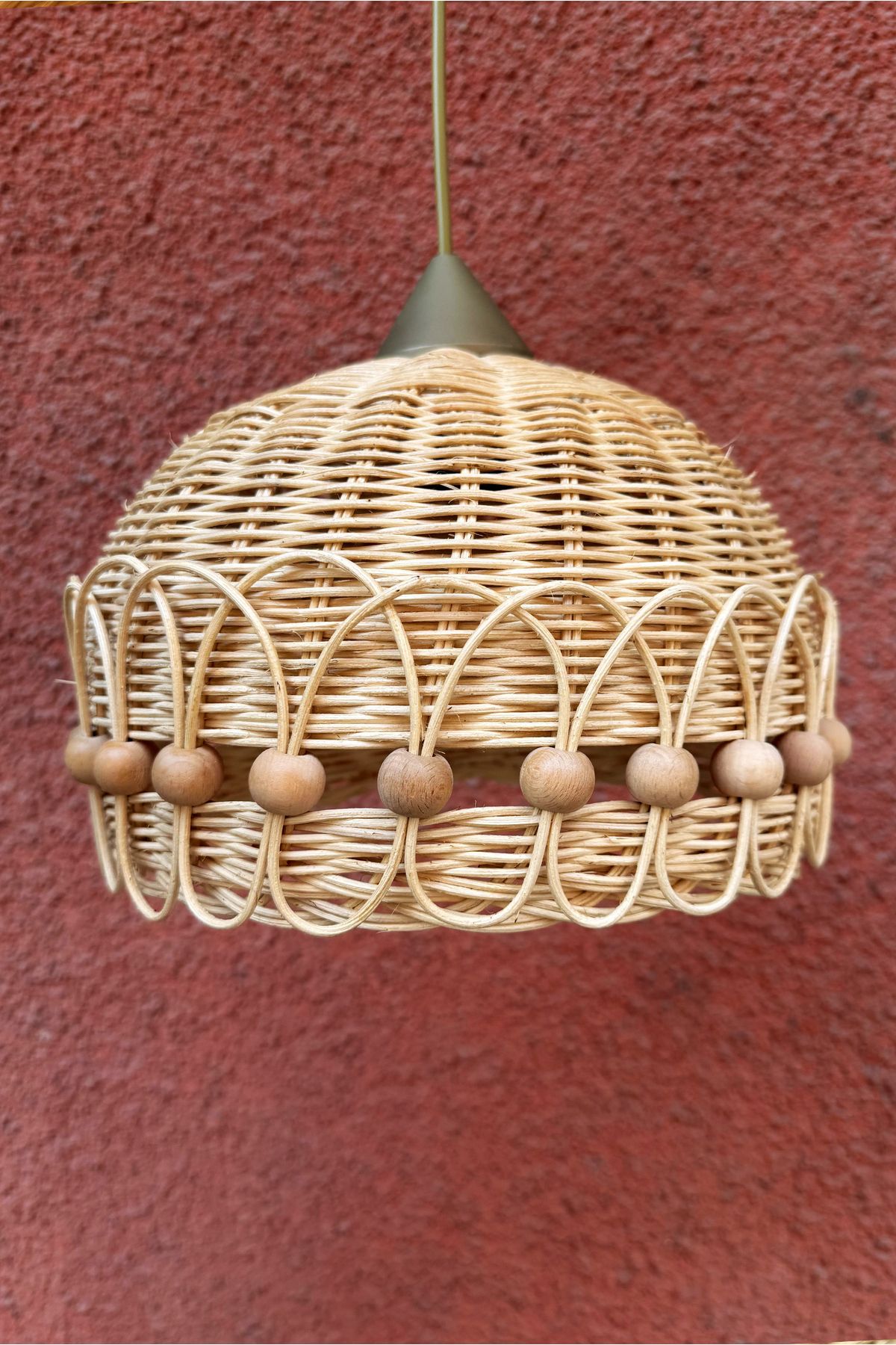 Hobi Stok Rattan Boncuklu Avize - El Yapımı Doğal Özel Tasarım Hasır Bambu Avize Mutfak Balkon Salon Avizesi