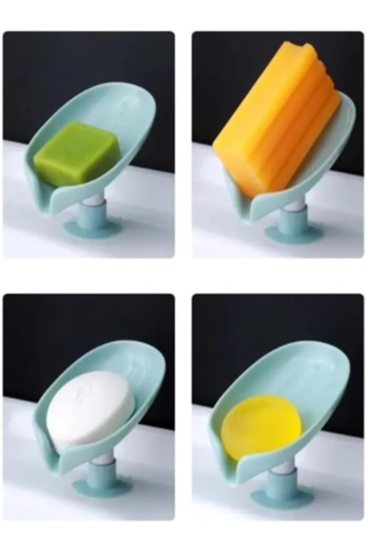 STOREMAX ELZ Vantuzlu Sabunluk, Su Giderli Yaprak Şeklinde Sabunluk, Mutfak Banyo Süngerliği ve Sabunluğu