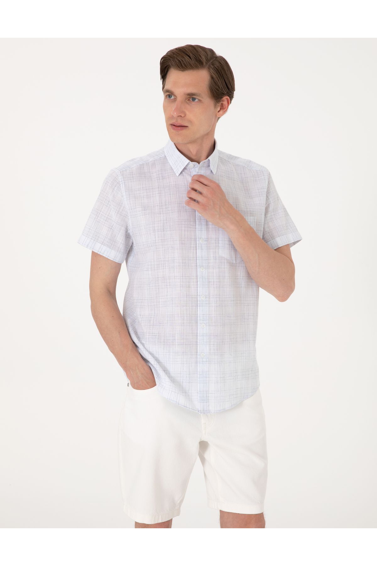Pierre Cardin Mavi Regular Fit Kısa Kollu Gömlek 50304523-VR036