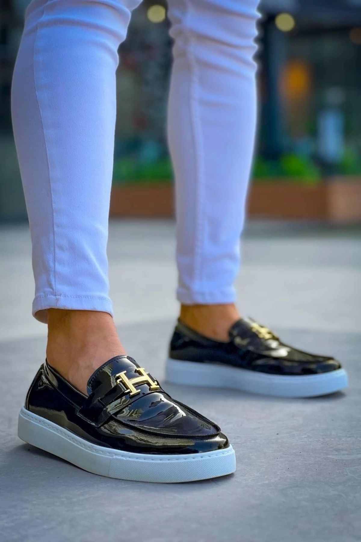 OurStyles Bağcıksız Siyah Rugan H Günlük Erkek Ayakkabı