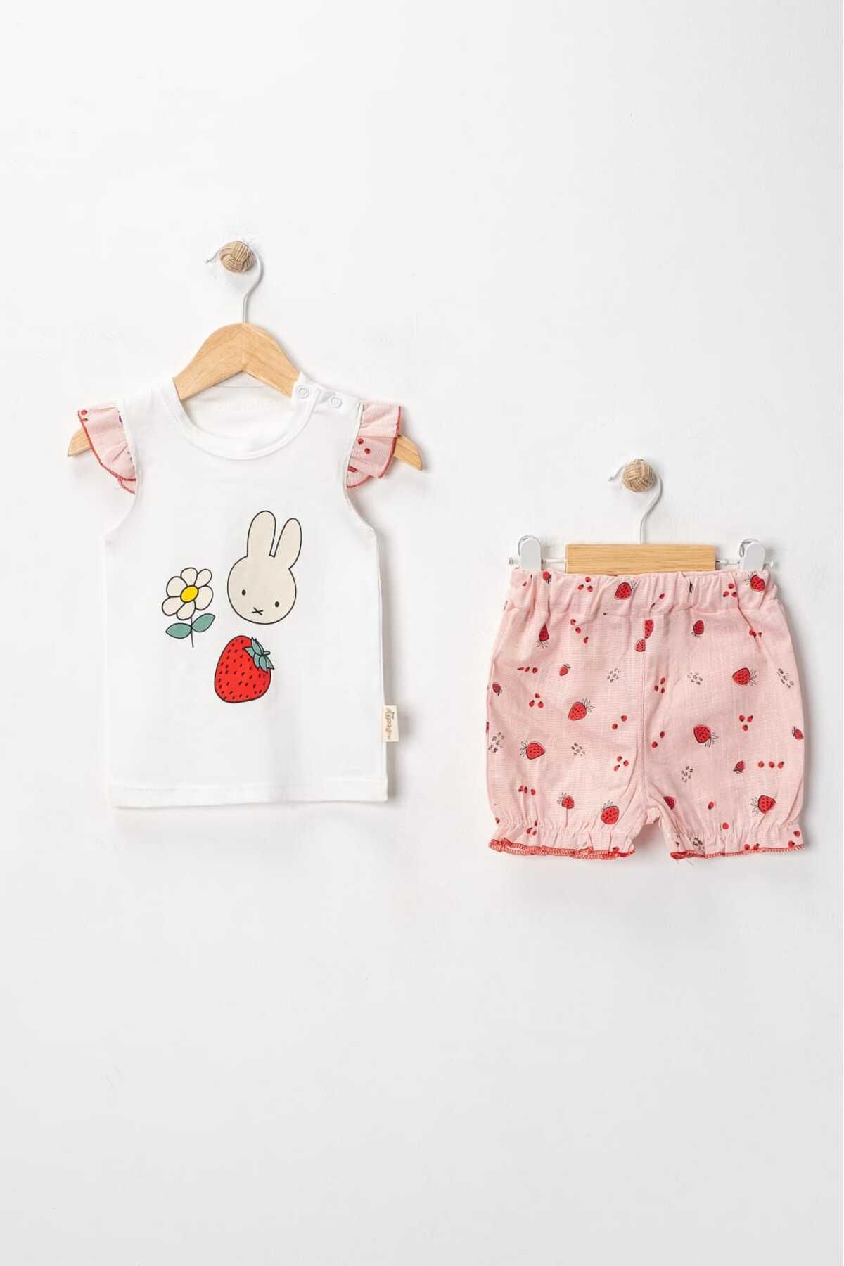 MyPrettyBaby ÇİLEK BASKILI KIZ BEBEK YAZLIK ŞORTLU ALT ÜST 2'Lİ TAKIM