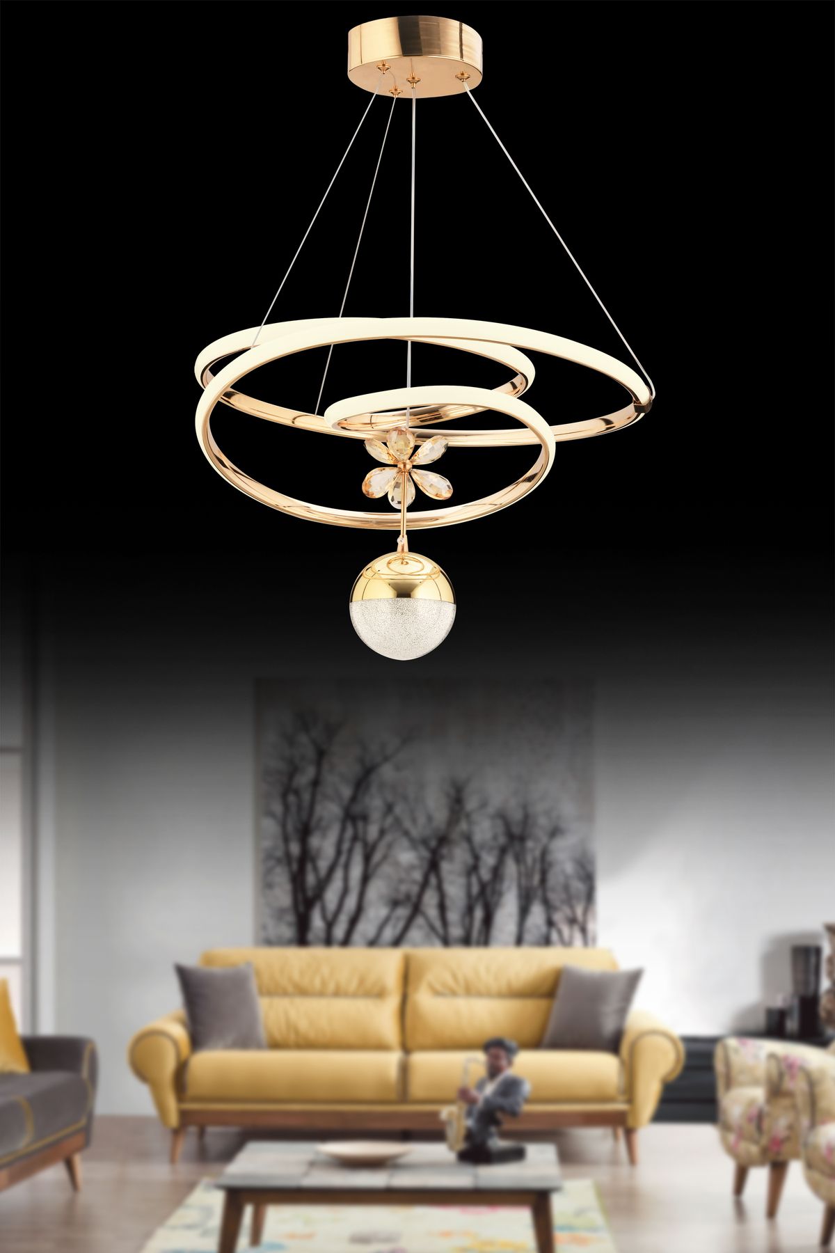 İstanbul Avize İstanbul Avize Gold Cherry Beyaz Power Ledli Modern Led Avize